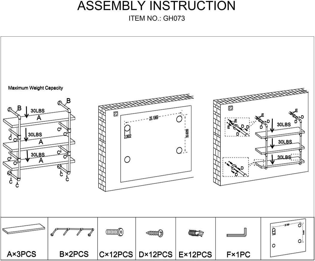 Danya B. 35" x 31.5" Three Tier Industrial Pipe Wall Shelf Natural: Laminated, Metal Frame, 90lb Capacity