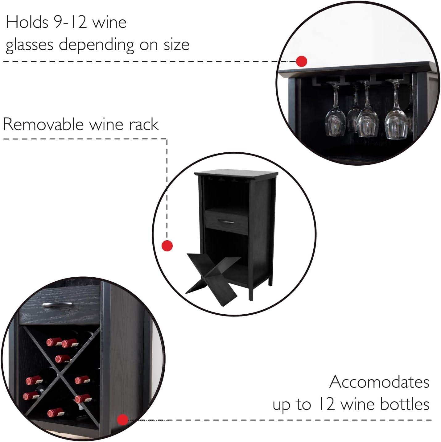 Leick Home Leah Mini Bar Cabinet for Stemware and Bottle Storage, Black