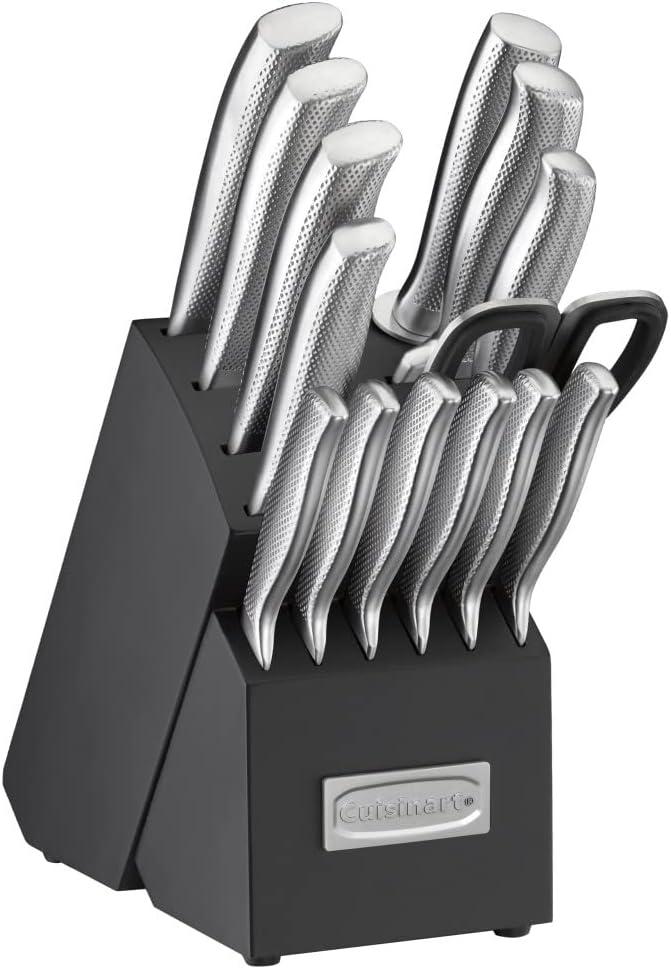 15-Piece German Stainless Steel Knife Block Set with Metal Accents