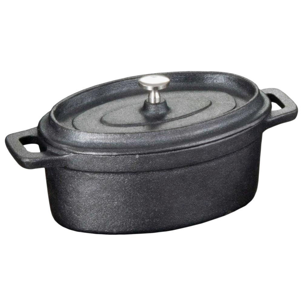 Black Cast Iron Oval Mini Casserole Pot with Lid