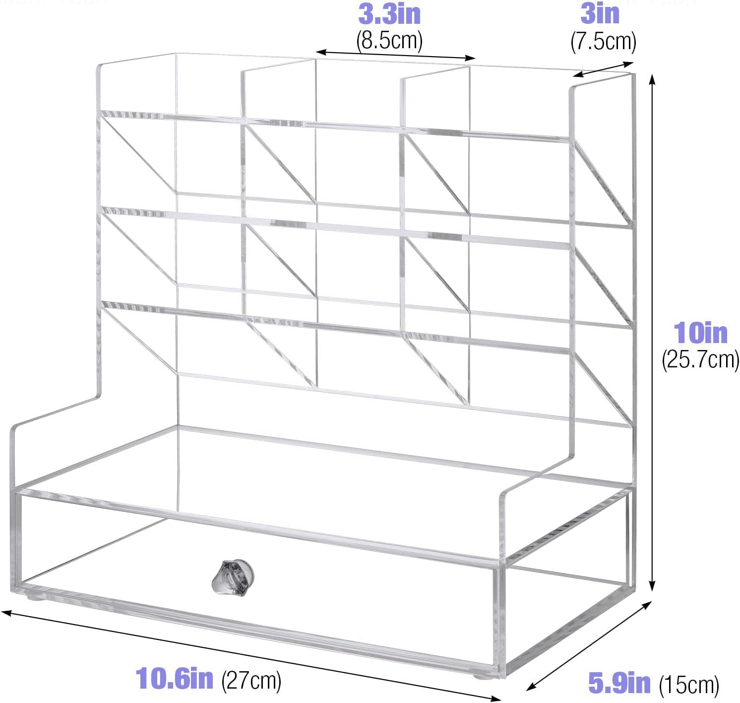 Clear Acrylic Desk Organizer with 10 Compartments for Pens, Writing & Correction Supplies Ideal for Office, School and Home Use