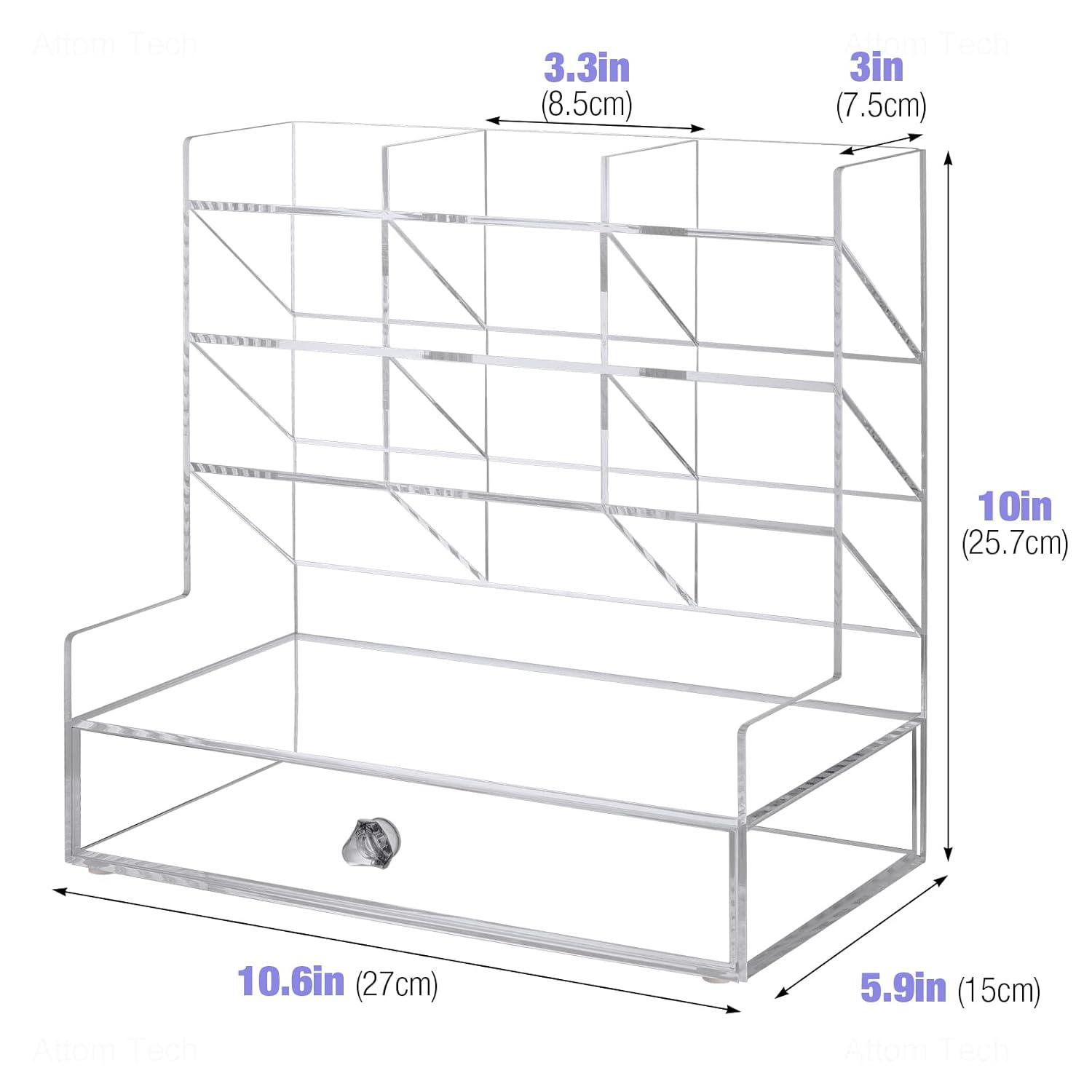 Clear Acrylic Desk Organizer with 10 Compartments for Pens, Writing & Correction Supplies Ideal for Office, School and Home Use