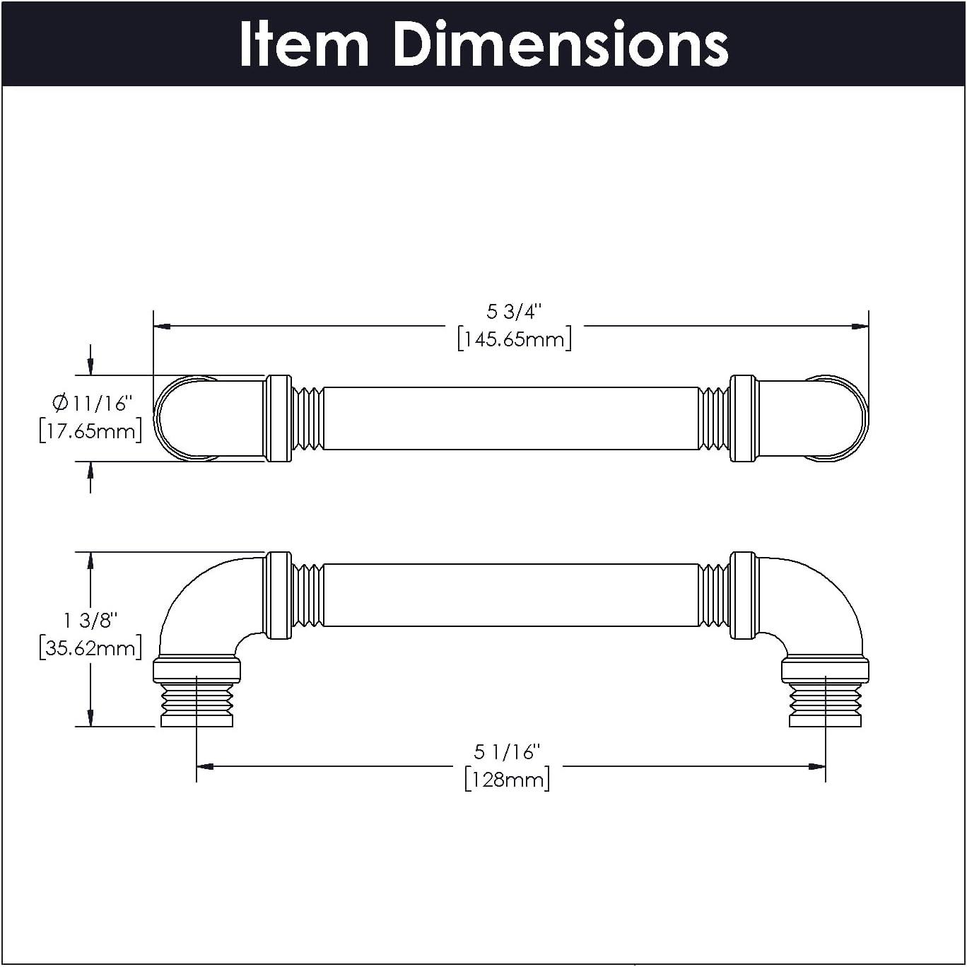 Pipeline Kitchen Cabinet Handles, Solid Core Drawer Pulls for Cabinet Doors, 5-1/16" (128mm)