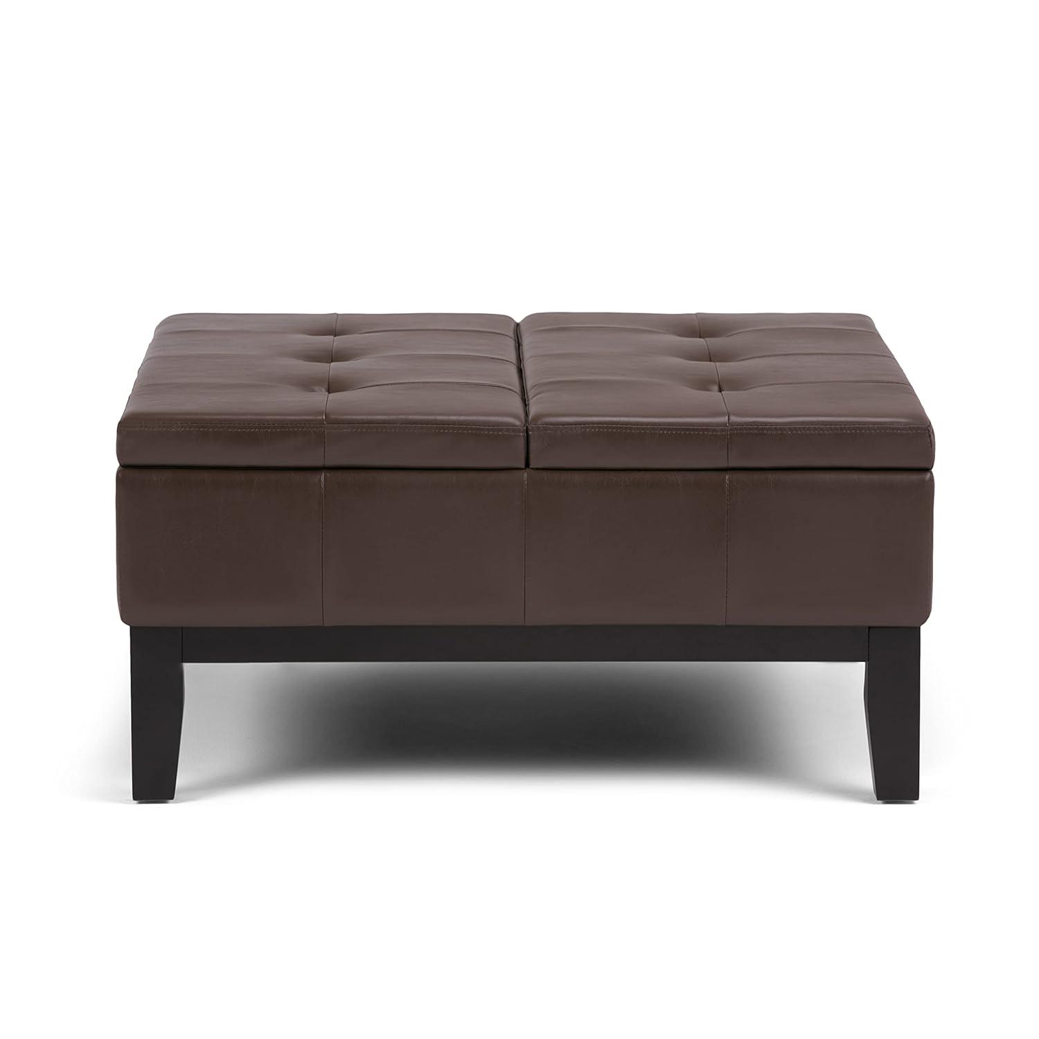 Simpli Home Dover 36"W Upholstered Square Coffee Table Storage Ottoman with Split Tufted Lift Top & Reviews | Wayfair