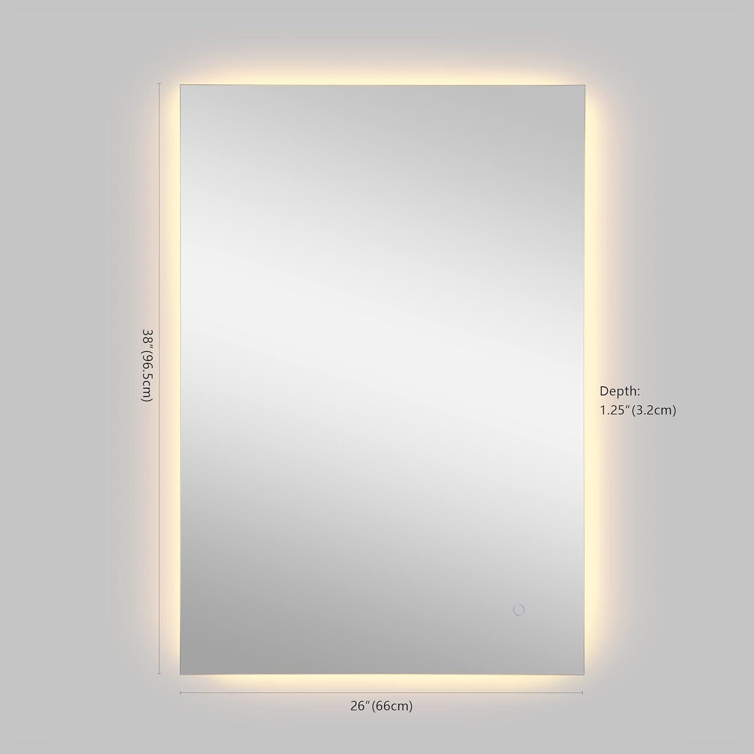 Nora 38" x 26" Rectangular Frameless Anti-Fog Aluminum Back-lit Tri-color LED Bathroom Vanity Mirror with Smart Touch Control - JONATHAN Y