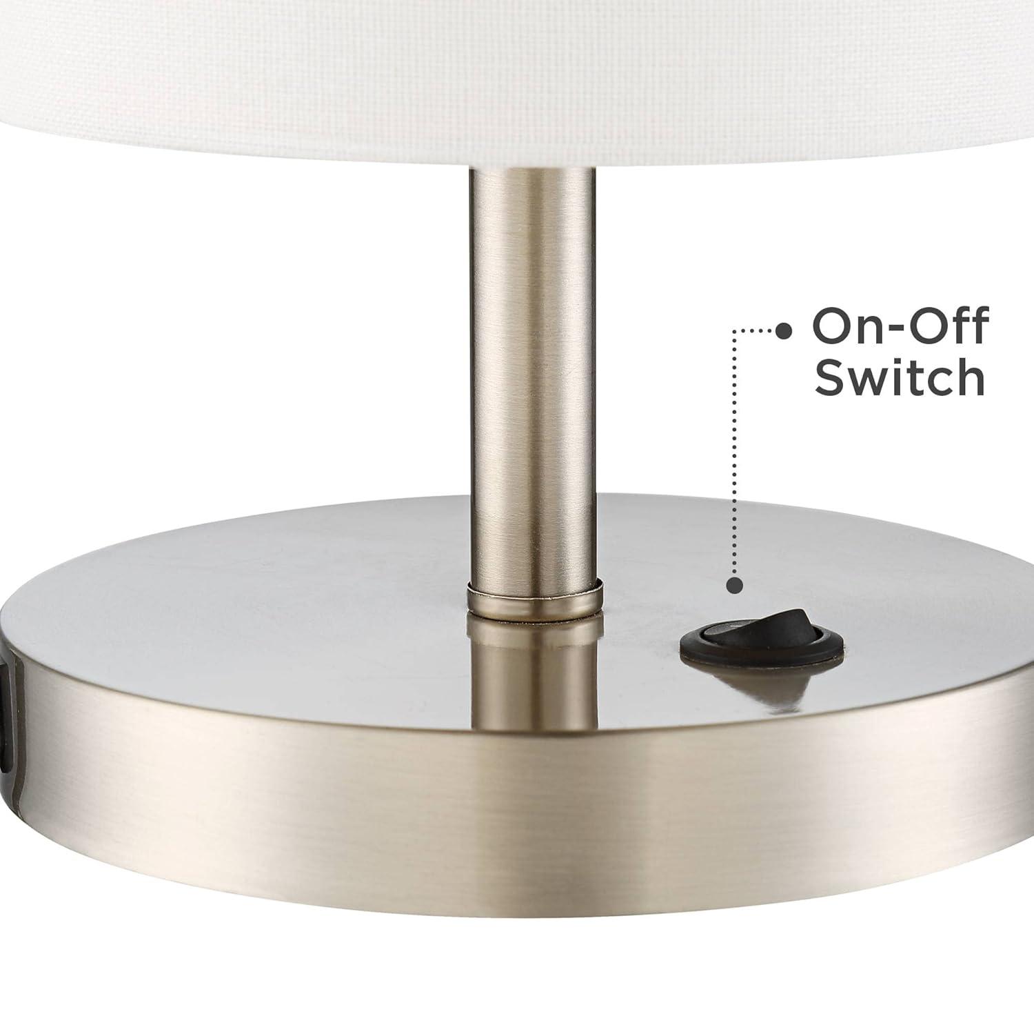20" Brushed Nickel Table Lamp with White Fabric Shade and USB Port