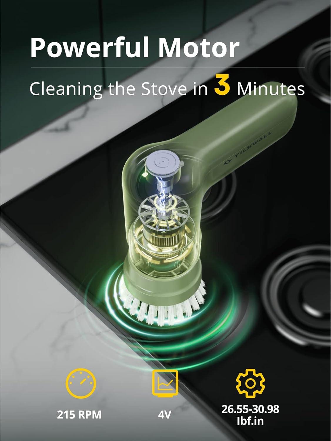 Tilswall Cordless Electric Spin Scrubber - IPX7 Waterproof Cleaning Brush with 180Min Runtime & 43" Extendable Handle, Ideal Gift for Home/Bathroom/Car (Includes 4 Brush Heads)