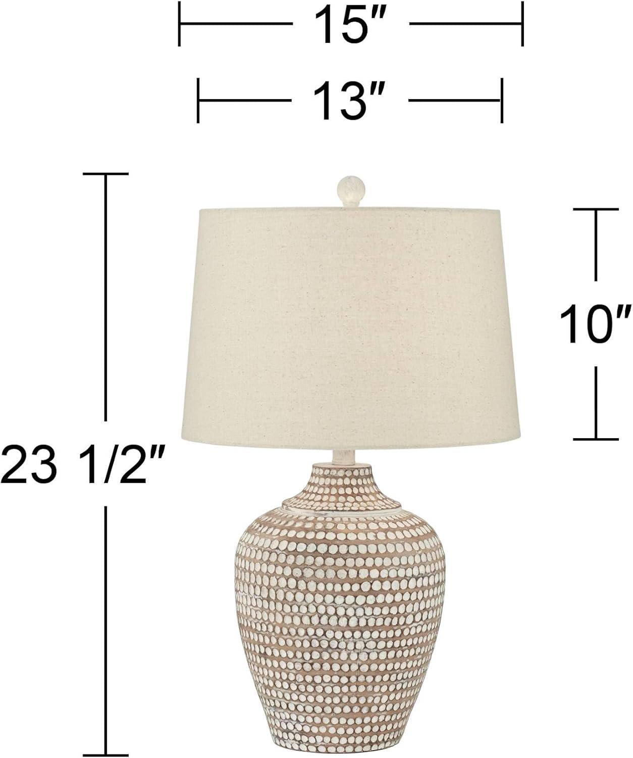 Matte White and Beige Jug Table Lamp with Linen Shade