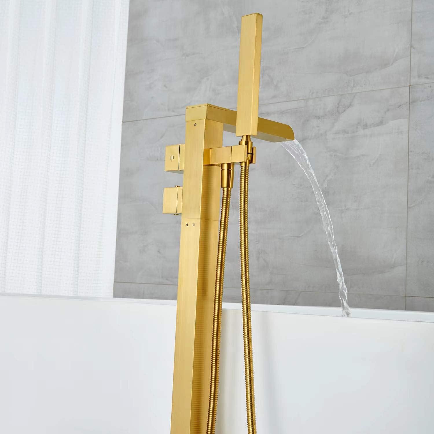 Chrome Freestanding Waterfall Tub Filler with Hand Shower