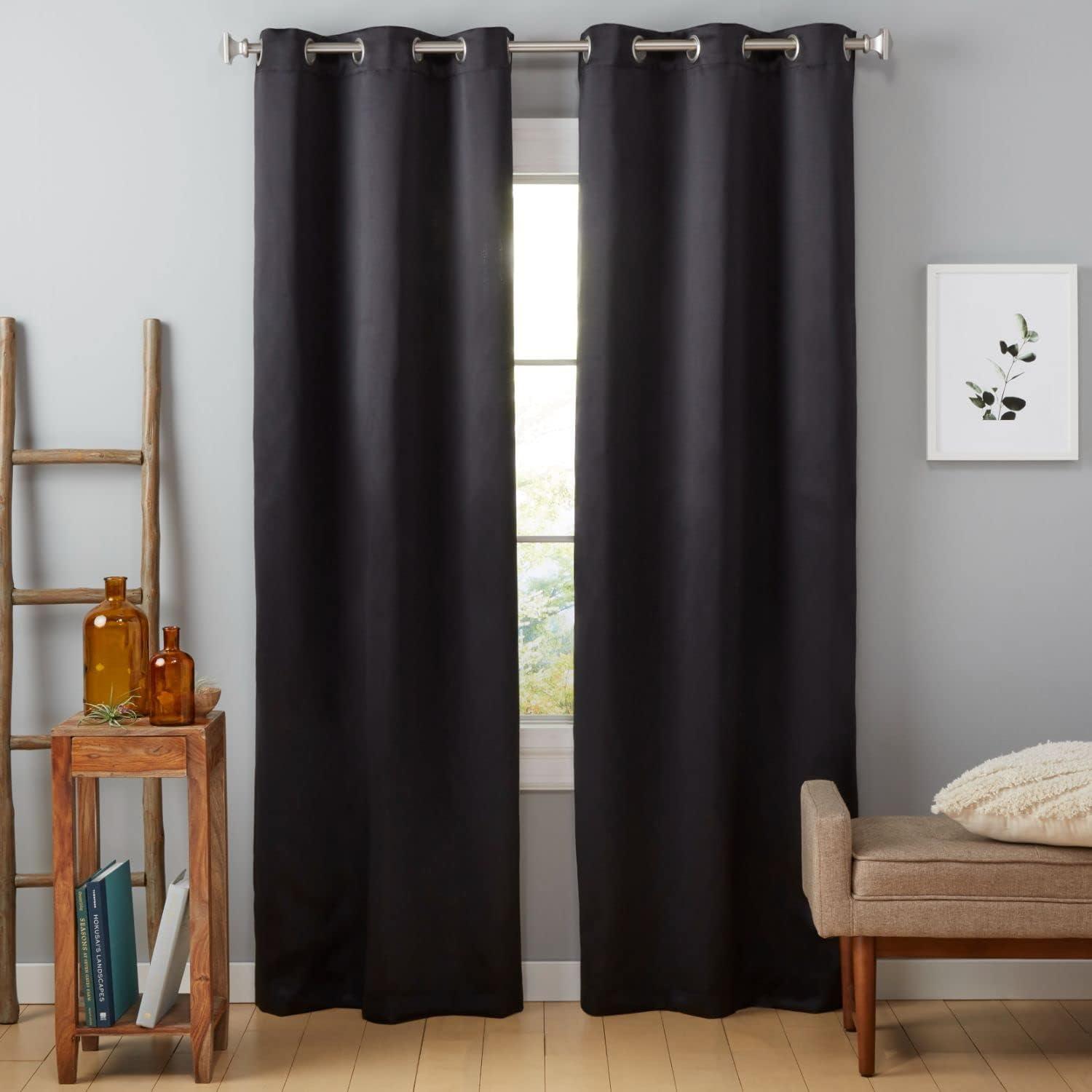 Estate View™ Seville Solid Room Darkening Grommet Top Curtain Panel Pair, 38"x96", Black