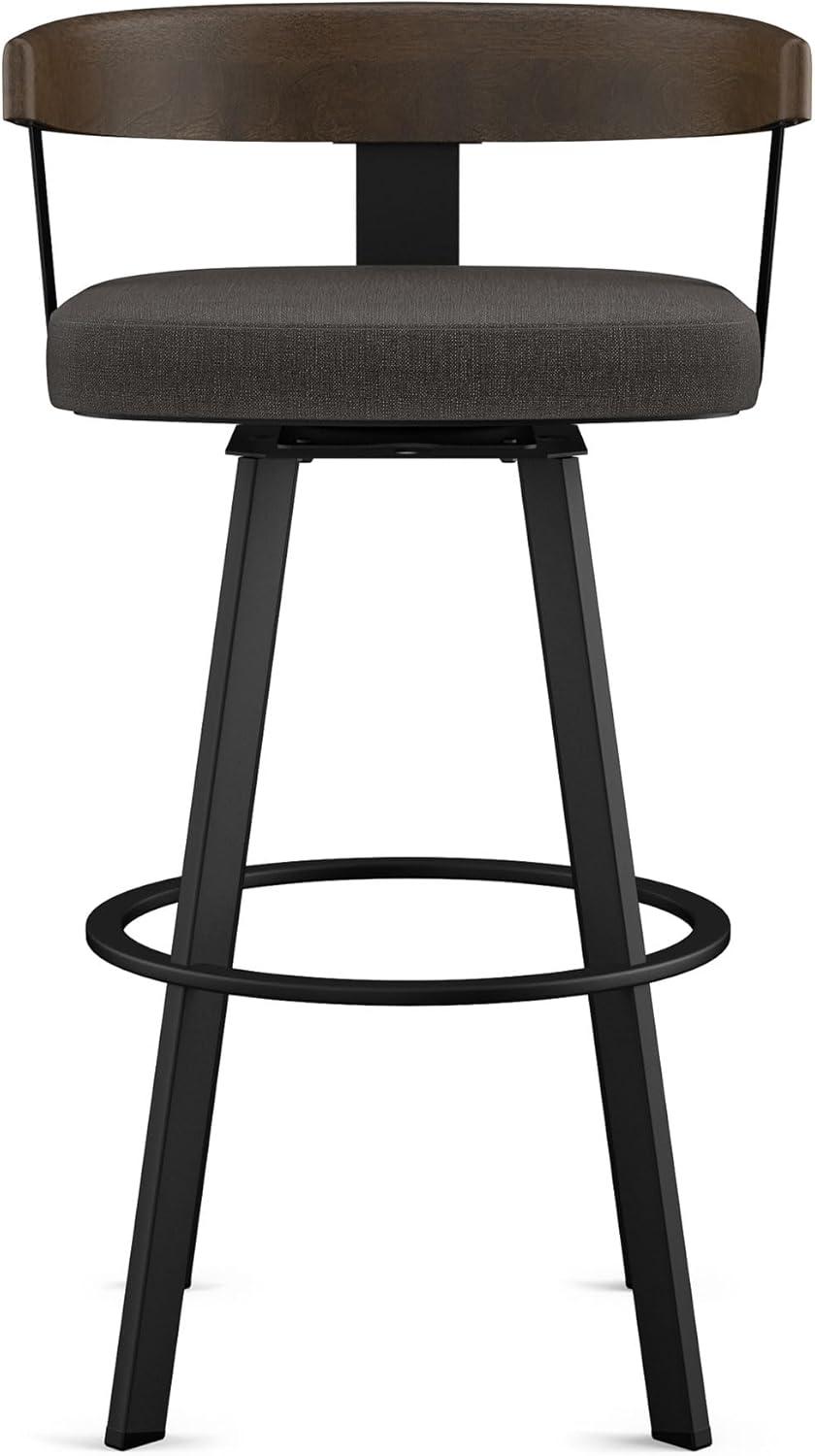 30" Lars Barstool & Gray/Dark Brown - Amisco: Swivel, Upholstered, Metal Frame, Modern Design