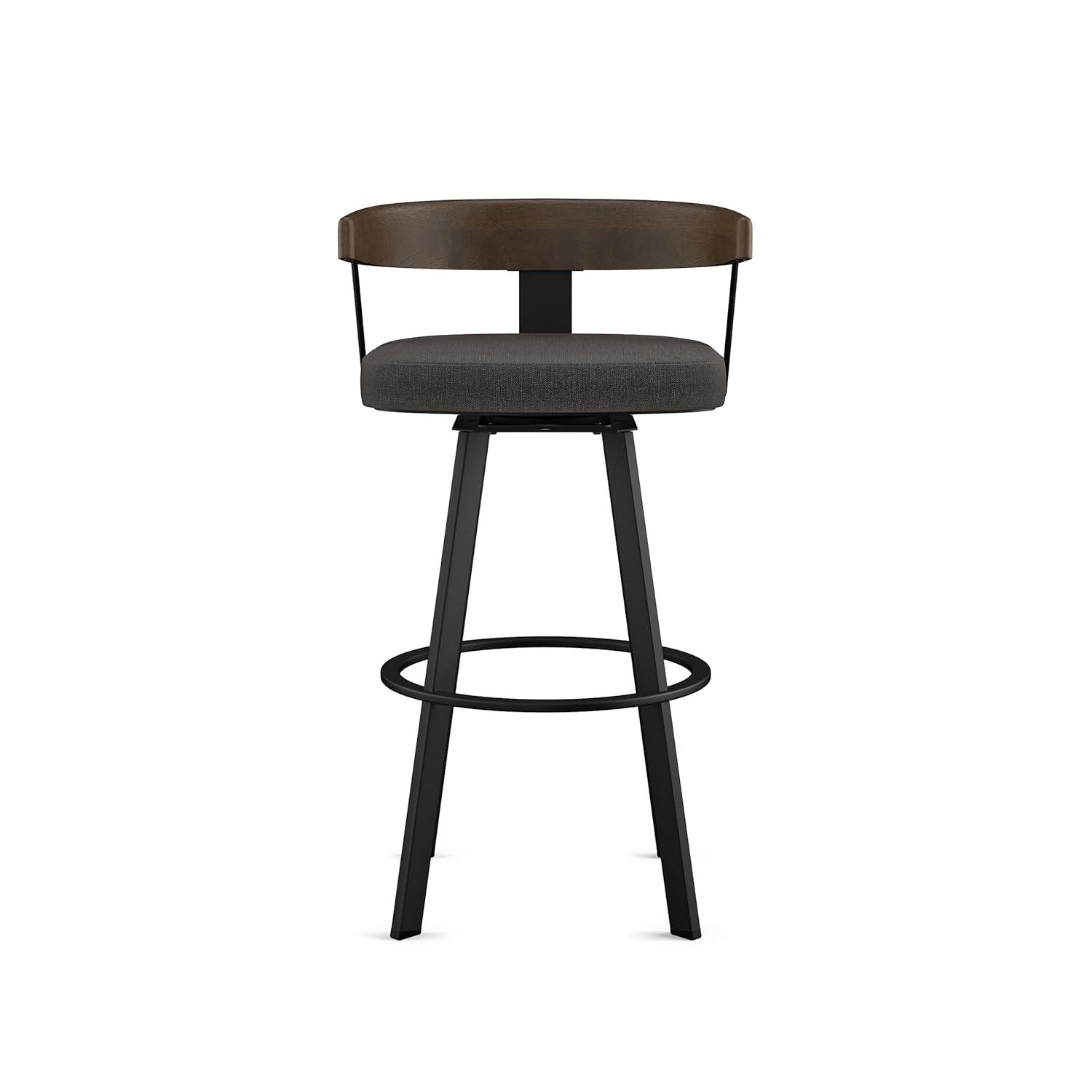 30" Lars Barstool & Gray/Dark Brown - Amisco: Swivel, Upholstered, Metal Frame, Modern Design