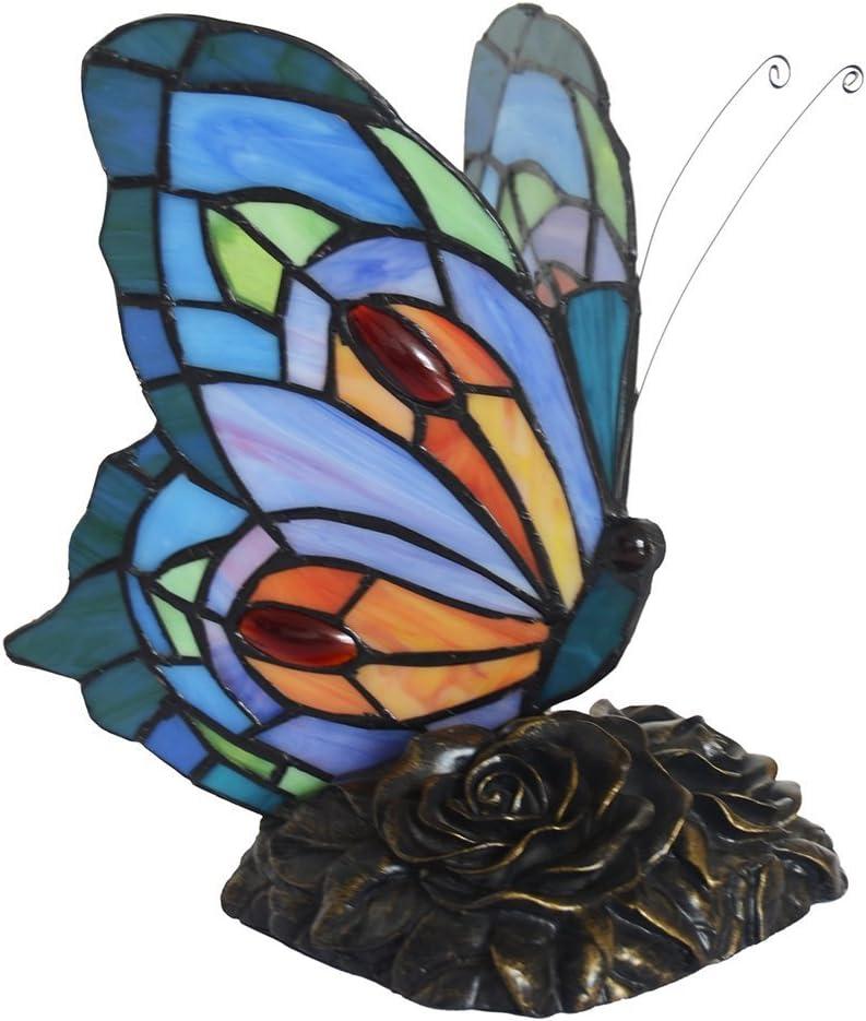 Home Tiffany Style Butterfly Lamp-Stained Glass Table or Desk Light LED Bulb Included-Vintage Look Colorful Accent Decor by Lavish (Rounded Wings)
