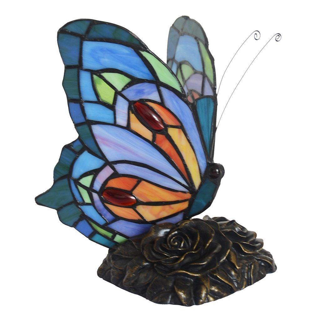 Home Tiffany Style Butterfly Lamp-Stained Glass Table or Desk Light LED Bulb Included-Vintage Look Colorful Accent Decor by Lavish (Rounded Wings)