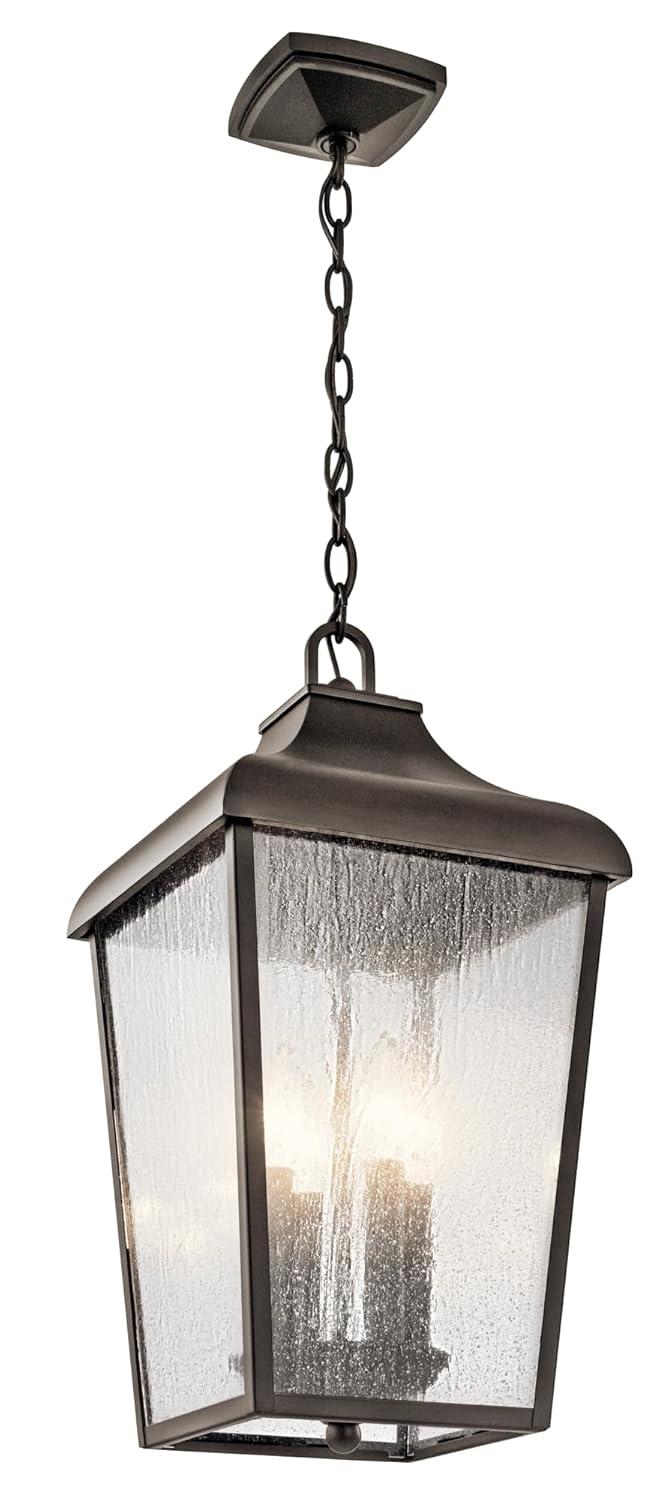 Forestdale Black Lantern Outdoor Pendant with Seeded Glass
