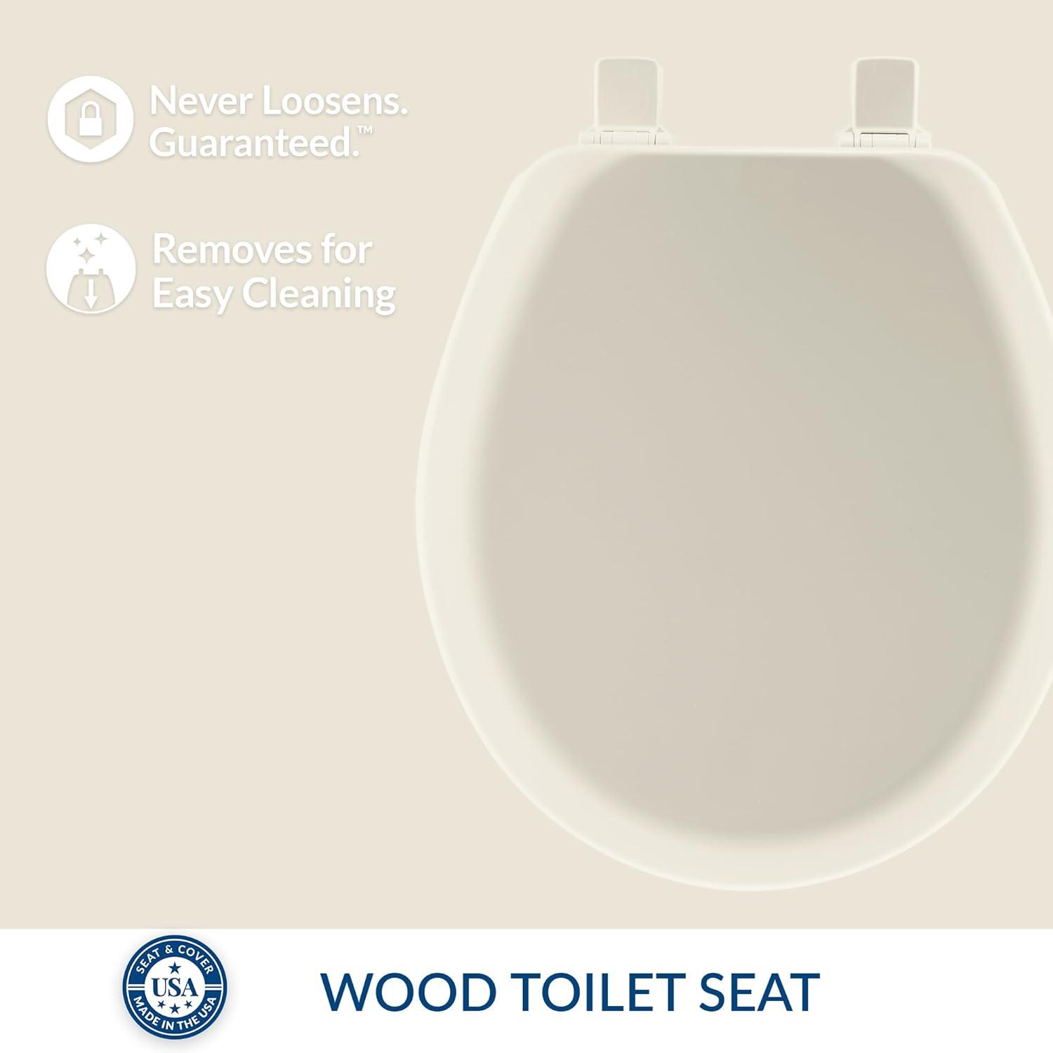 Cameron 41EC Wood Toilet Seat, Never Loosens and Easily Removes for Cleaning, ROUND