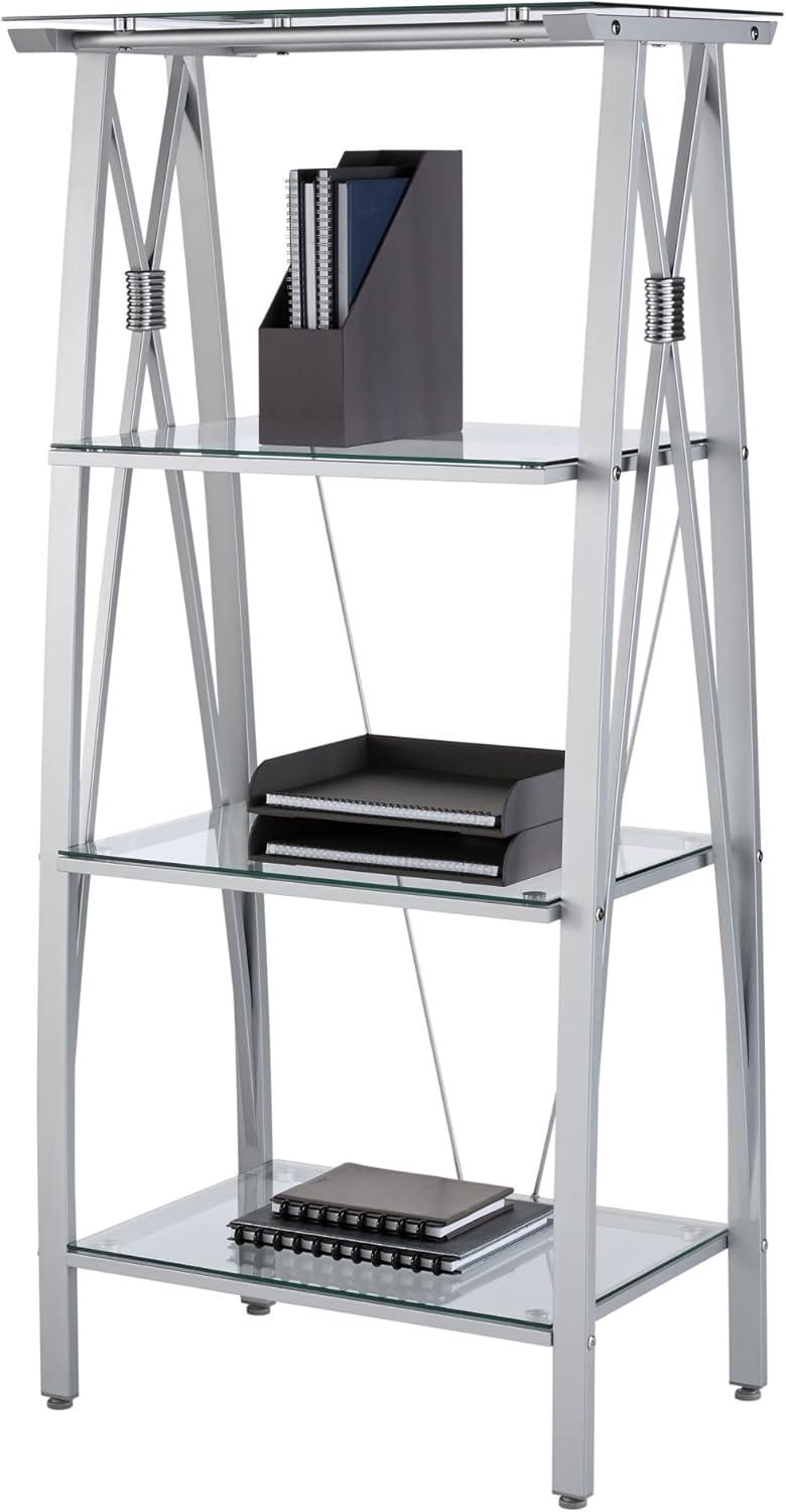 Realspace® Vista 60"H 4-Shelf Glass/Metal Bookcase, Clear/Silver