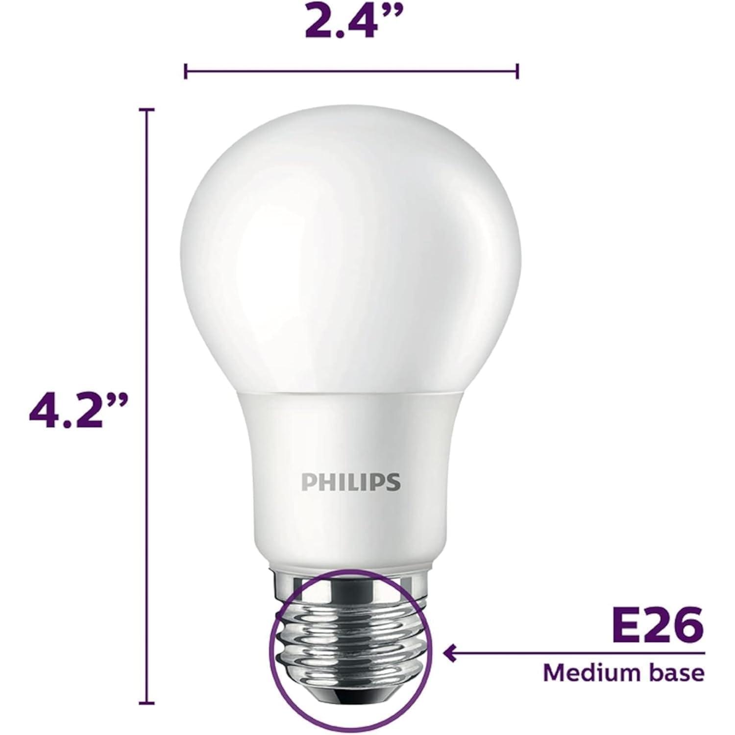 Philips LED 60-Watt A19 General Purpose Household Light Bulb, Frosted Soft White, Non-Dimmable, E26 Medium Base (4-Pack)