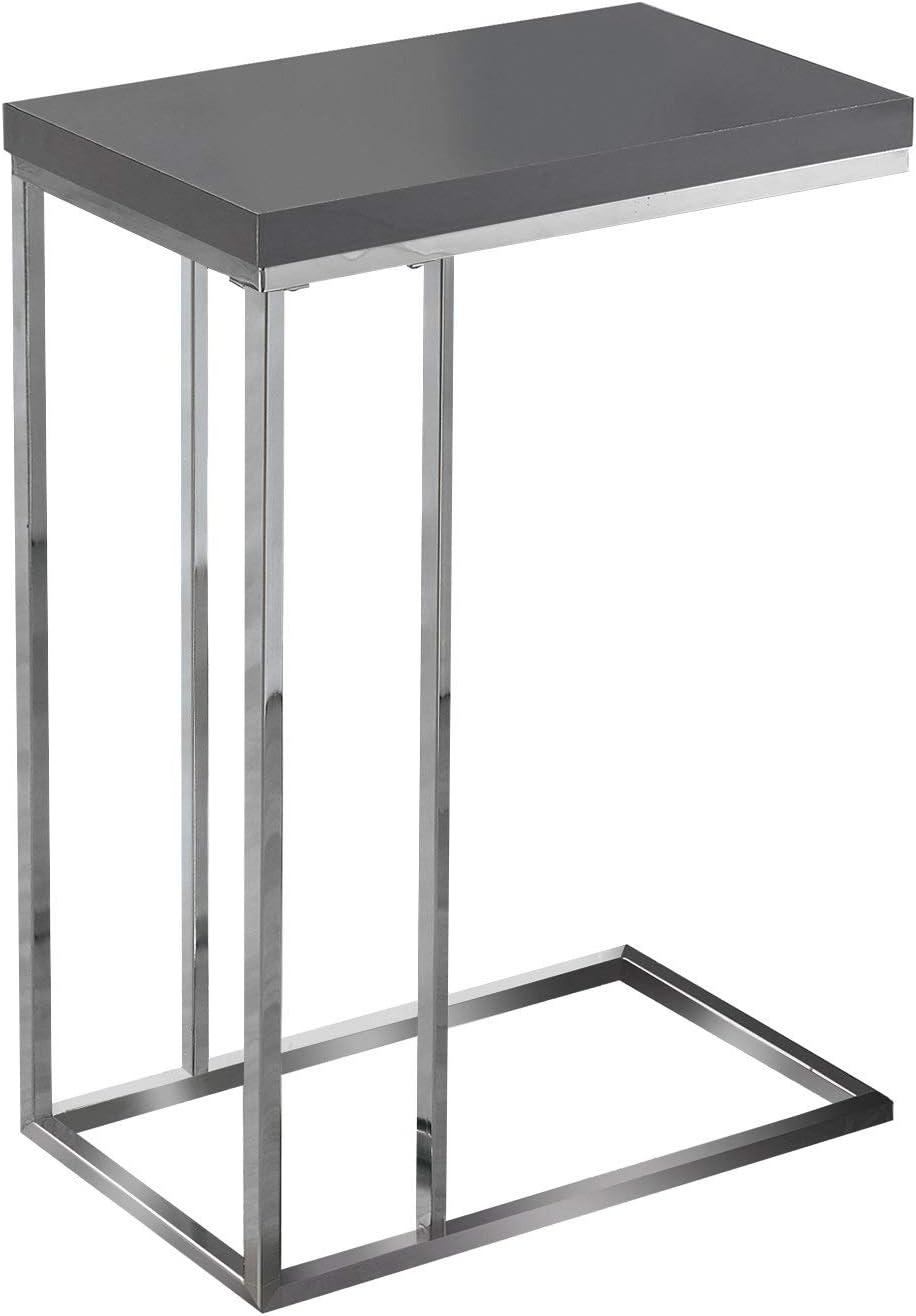 Glossy Grey Contemporary C-Shaped Metal & Wood Side Table