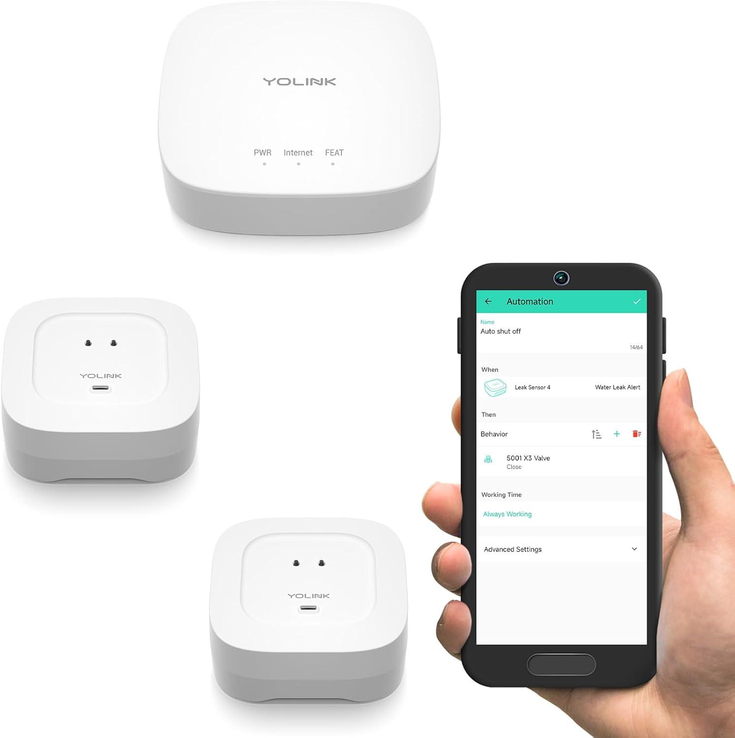 YoLink Smart Home Starter Kit: Hub & 2-Pack Water Leak Sensor 1, LoRa Up to 1/4 Mile Open-Air Range, SMS/Text, Email & Push Notifications, w/Alexa, IFTTT, Home Assistant