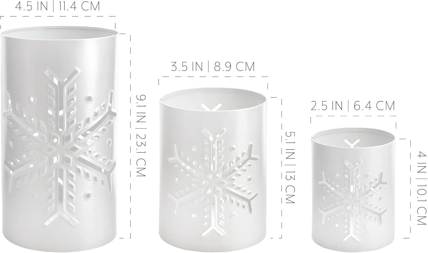 AuldHome Design Snowflake Candle Lanterns for Pillar Candles, 3pc Set; Christmas Holiday Decor Centerpiece Candle Holders