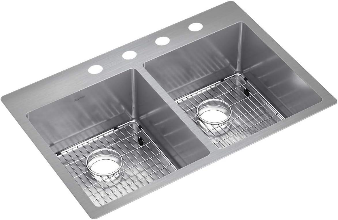 Crosstown Stainless Steel 33" L x 22" W Double Basin Dual Mount Kitchen Sink