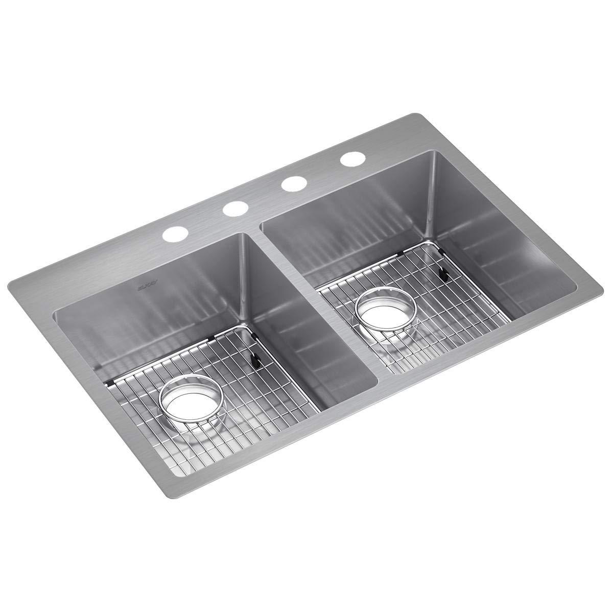 Crosstown Stainless Steel 33" L x 22" W Double Basin Dual Mount Kitchen Sink