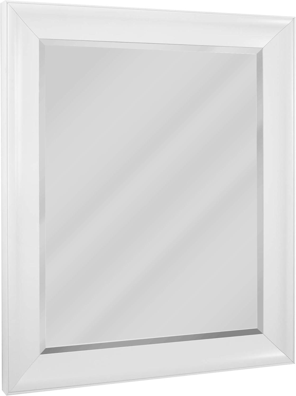 Glossy White Rectangular Beveled Vanity Mirror