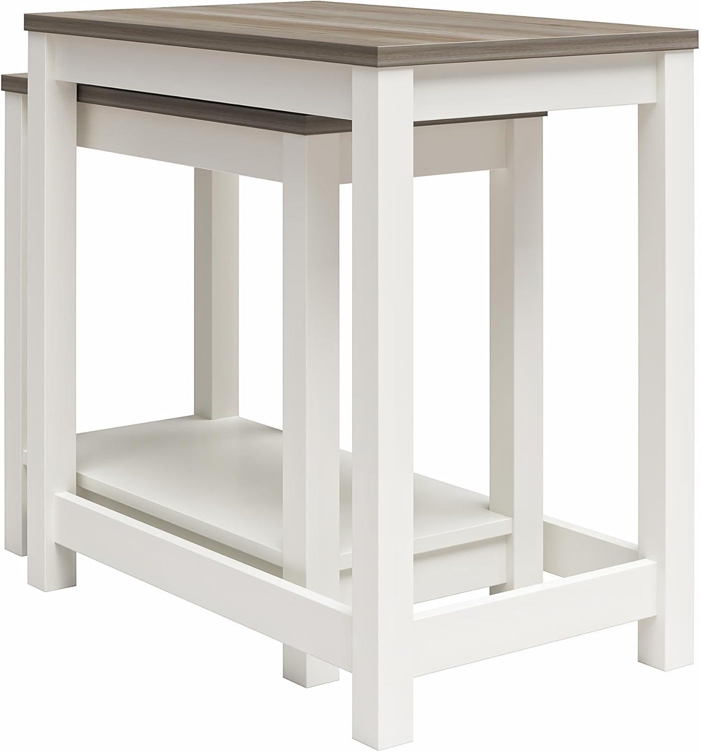 Chapel Hill Rustic Farmhouse Nesting Table 2-Piece Set, White with Brown Oak Top