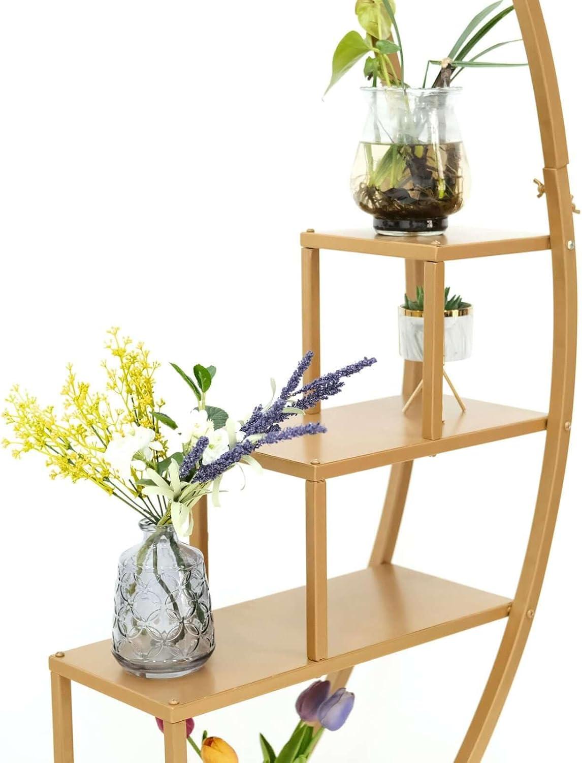 Efavormart 40.55" x 14.17" x 3.94" 4-Tier Gold Metal Half Moon Plant Stand