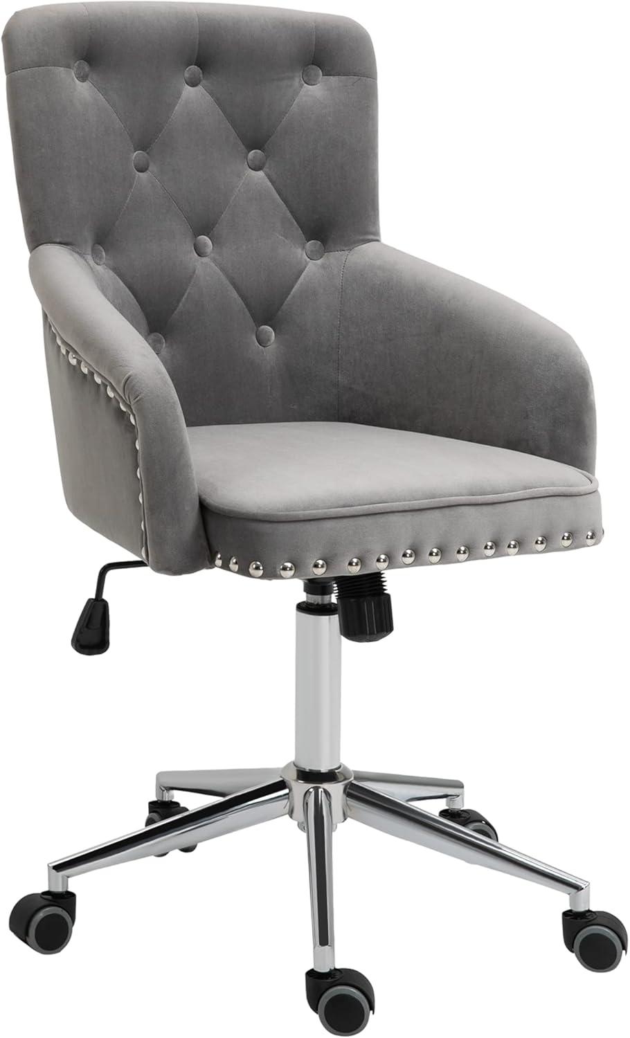 HOMCOM Home Office Chair Tufted Velvet Desk Chair w/ Nailhead Trim Mid Back