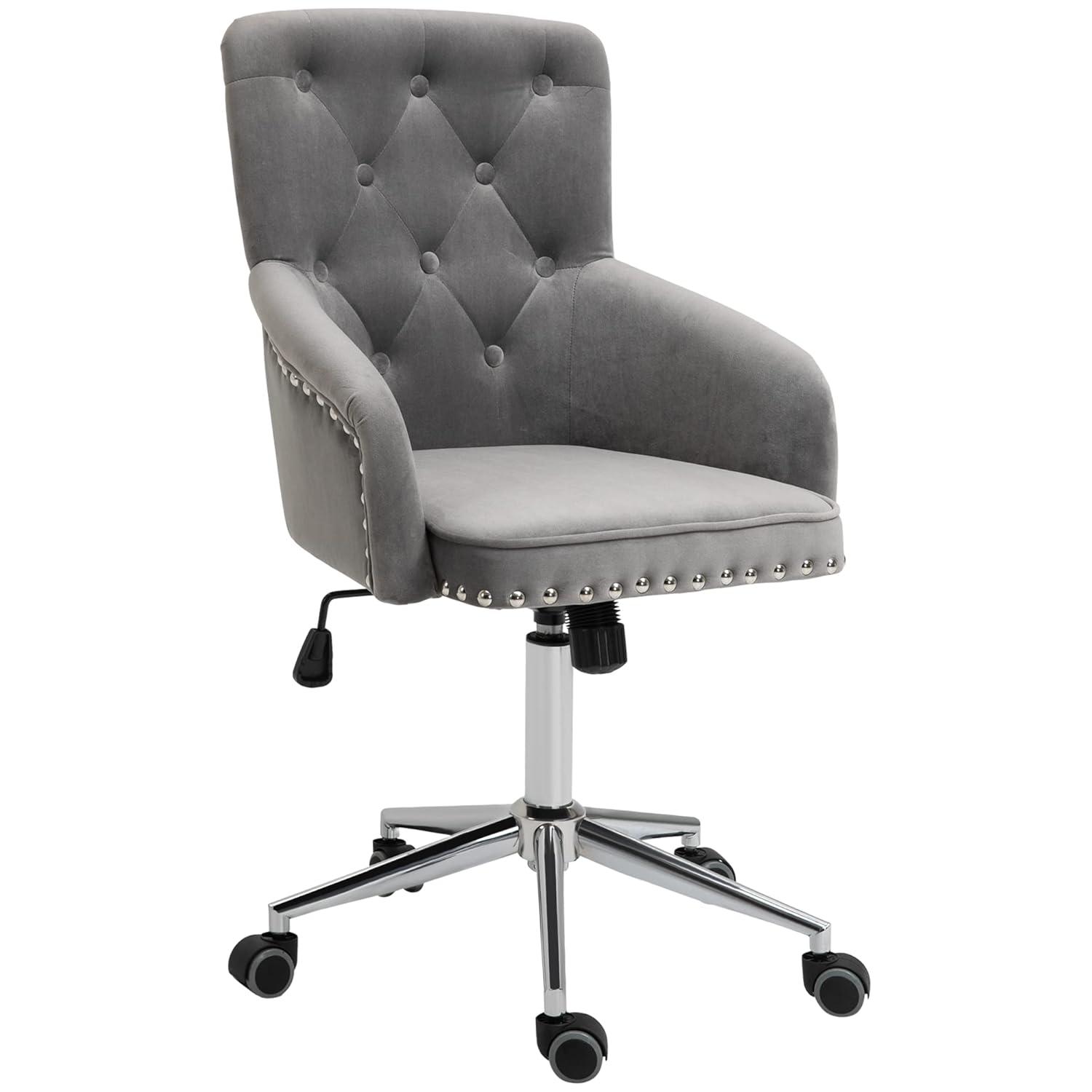 HOMCOM Home Office Chair Tufted Velvet Desk Chair w/ Nailhead Trim Mid Back