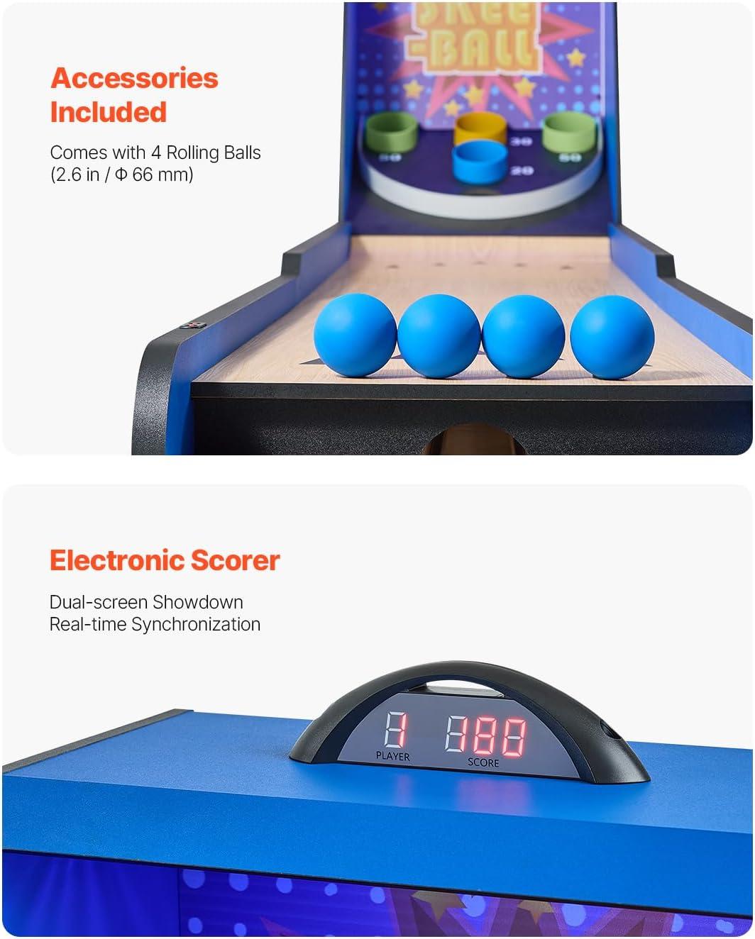 8 ft. Roll and Score Classic Arcade Game Table, Skee Ball Arcade Machine Indoor with Electronic Scorer, Sound, Automatic
