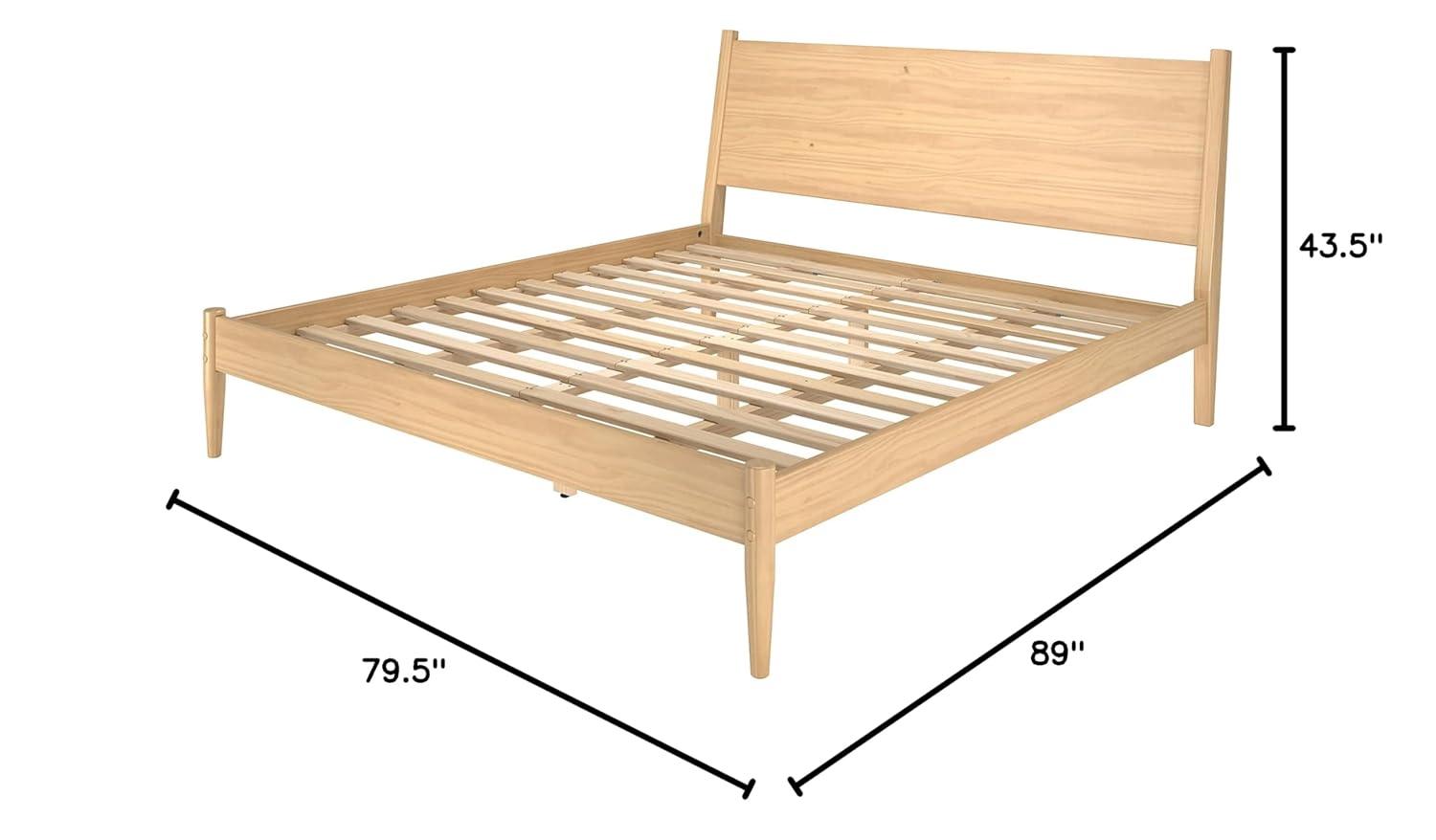 Camaflexi Mid Century Platform Bed Wood Panel Bed Frame with Headboard, King, Scandinavian Oak