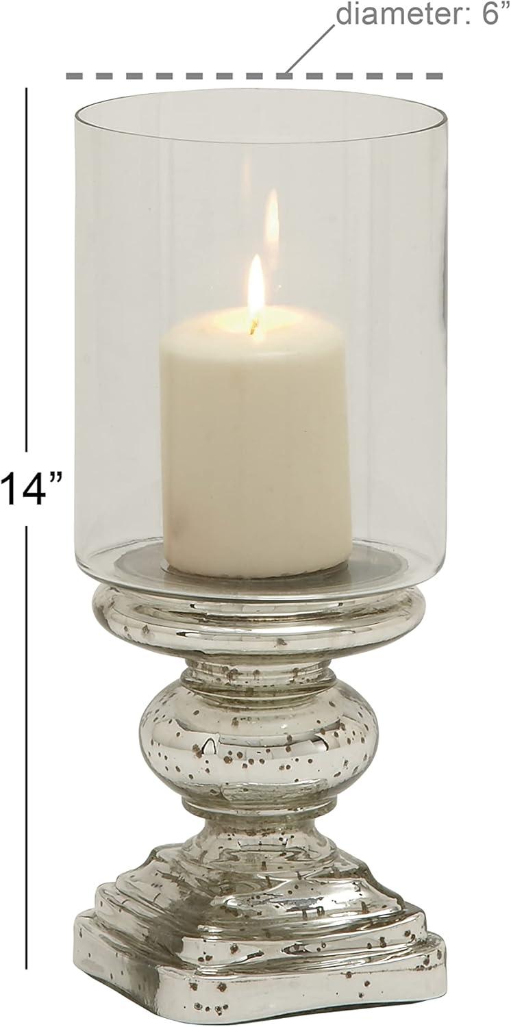 Elegant Silver Mercury Glass 14" Traditional Hurricane Candle Holder