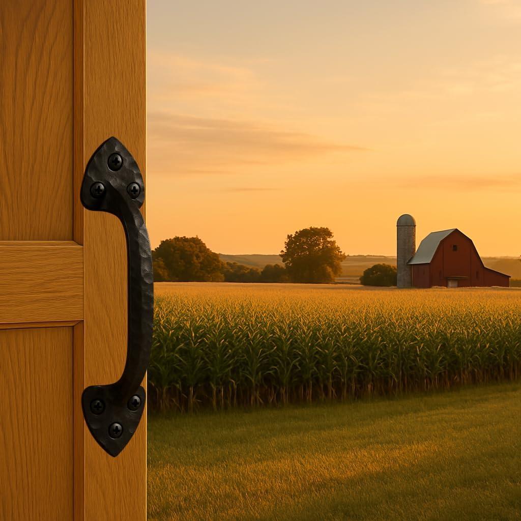 8 Inch Cast Iron Door Handle – Heavy-Duty Medieval Gate Pull – Rustic Hammered Barn Door Grip for Cabinets, Sheds & Interior Doors – Screws Included