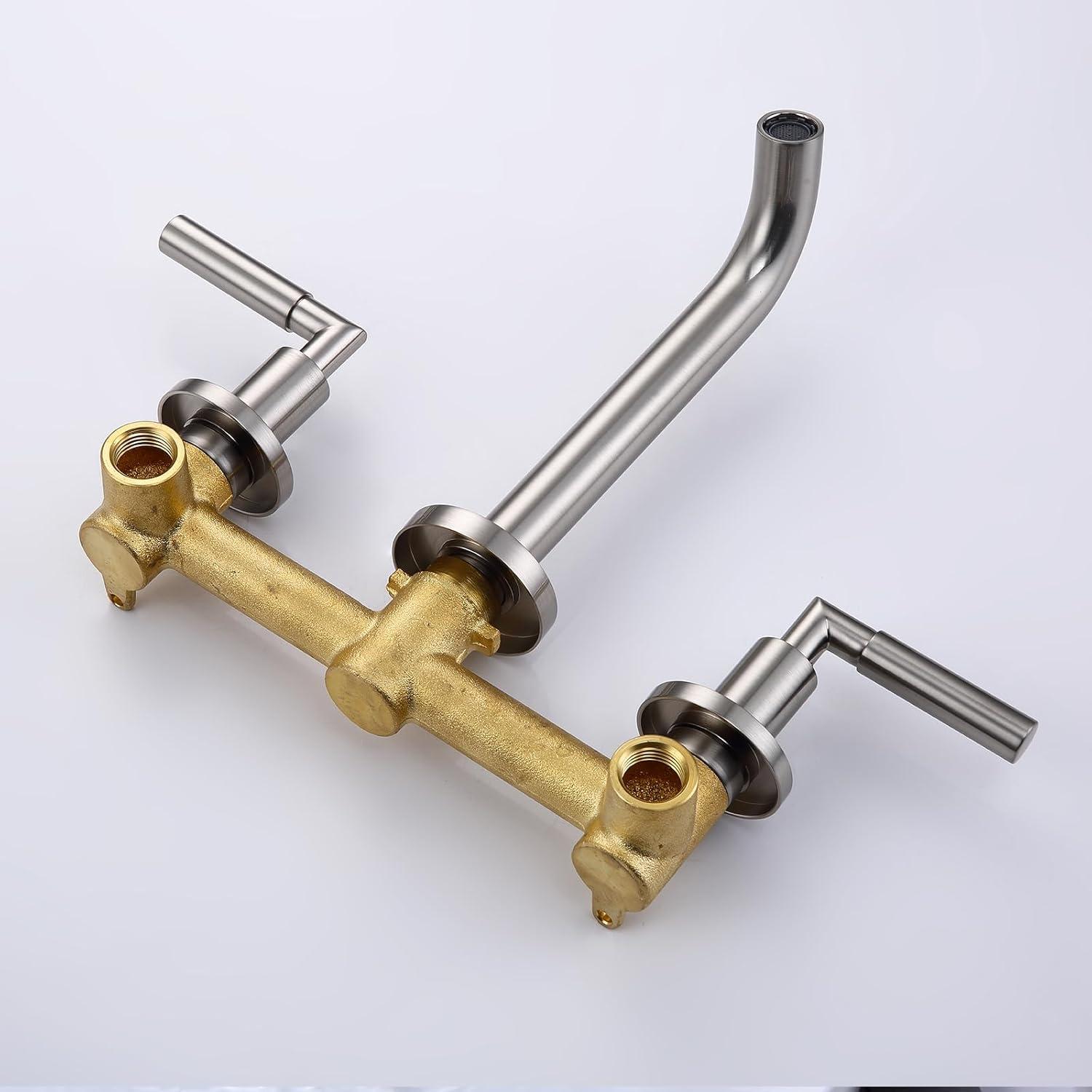 Brushed Nickel Dual Handle Wall Mount Faucet