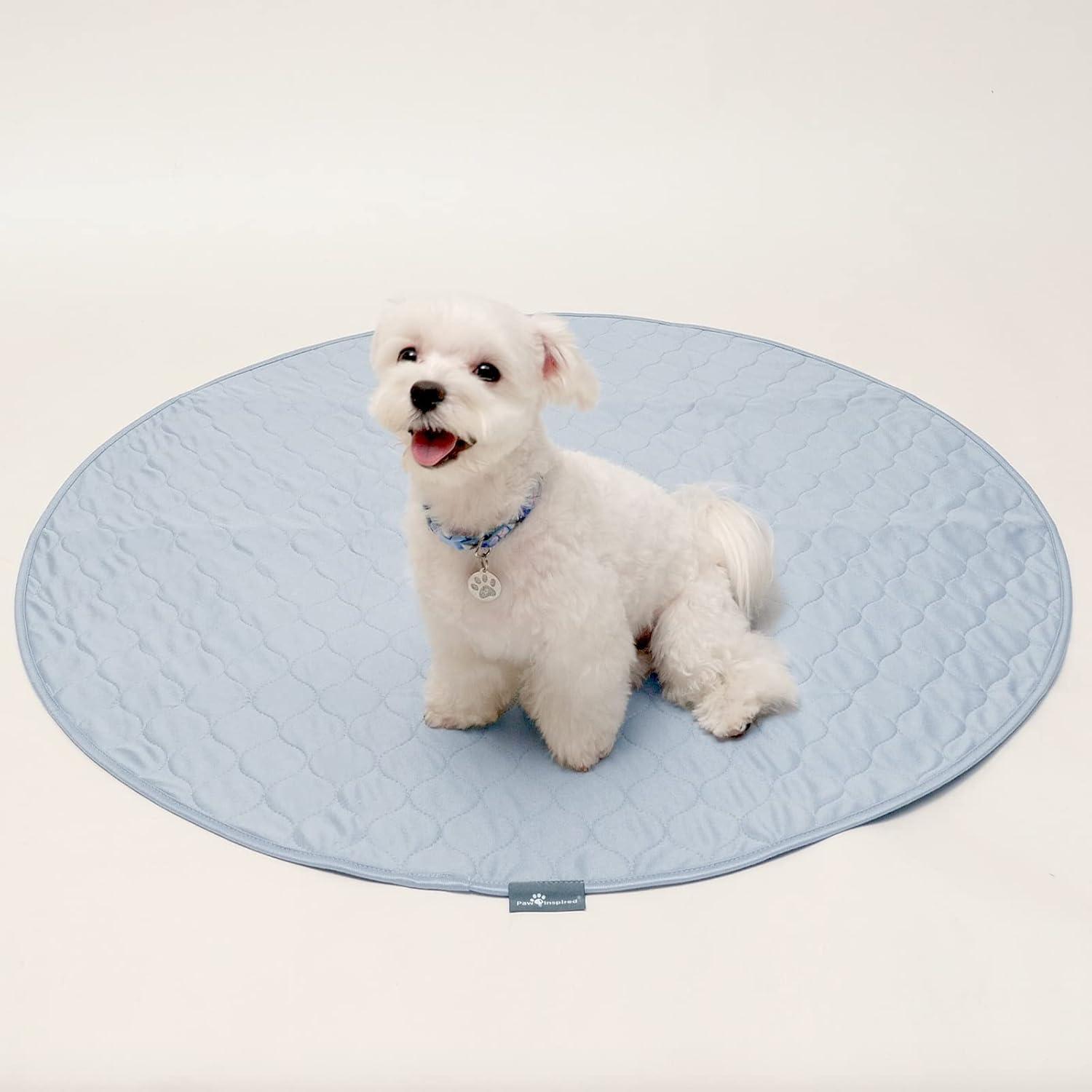 Paw Inspired 36” Washable Round Dog Pads Whelping Box Pads Mat Pee Pads for Dogs | Reusable Puppy Training Pads Playpen Mats | Waterproof Underpads for Kennel and Birth Pool (2 Pack)