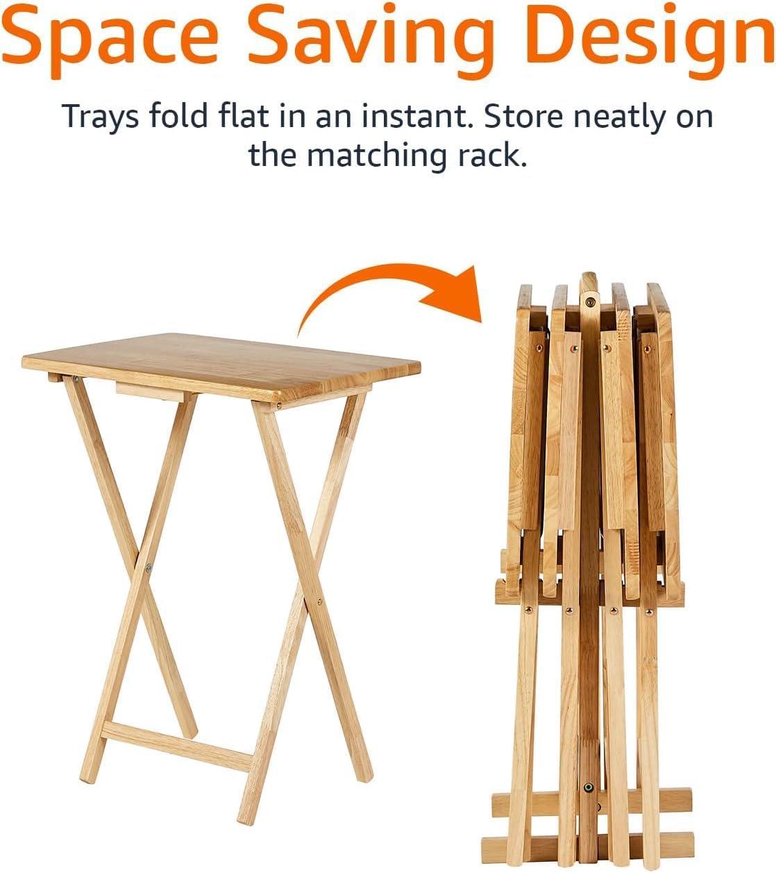5 Piece TV Tray Table Set in Natural (4 Trays, 1 Stand)