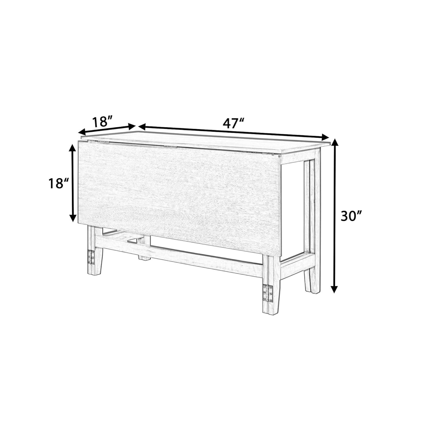 Farmhouse Drop Leaf Folding Dining Table, Space Saving Solid Wood Extendable Dining Room Table for 4 Person from 18" to 36", White