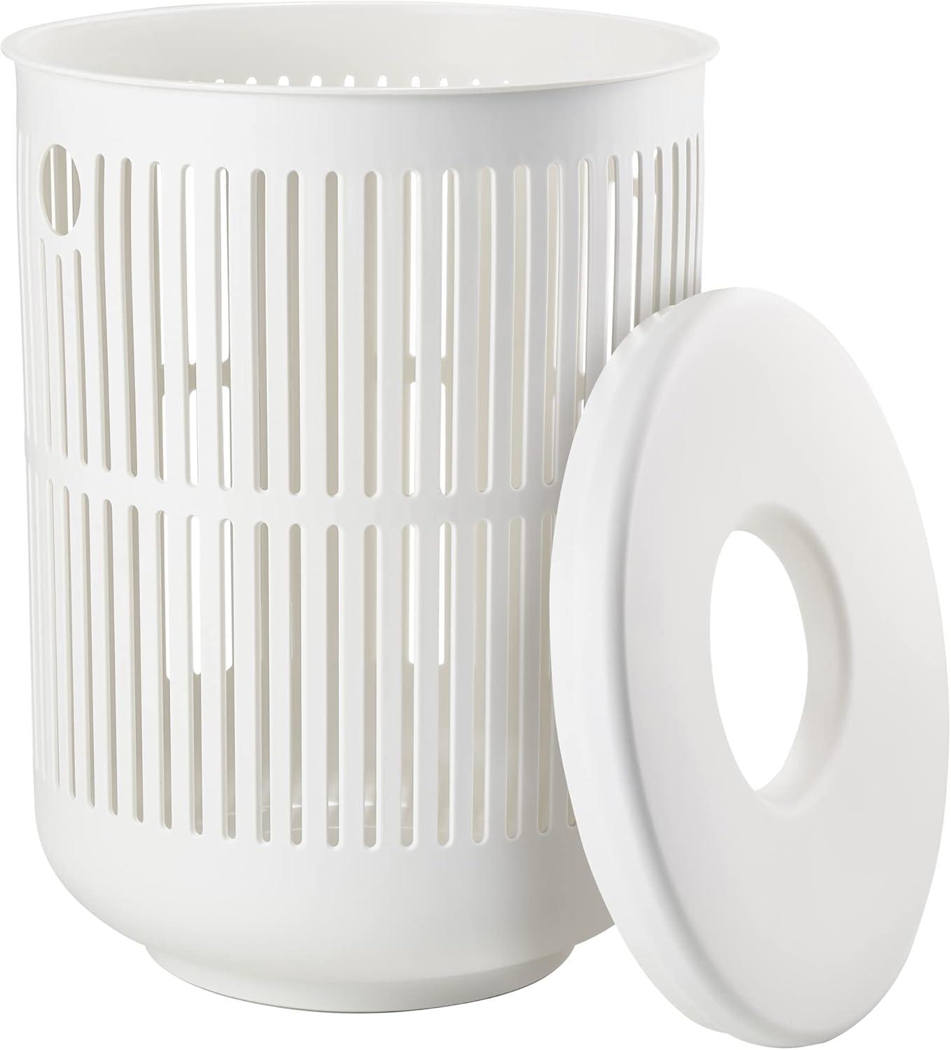 White Polypropylene Laundry Basket with Lid and Handles