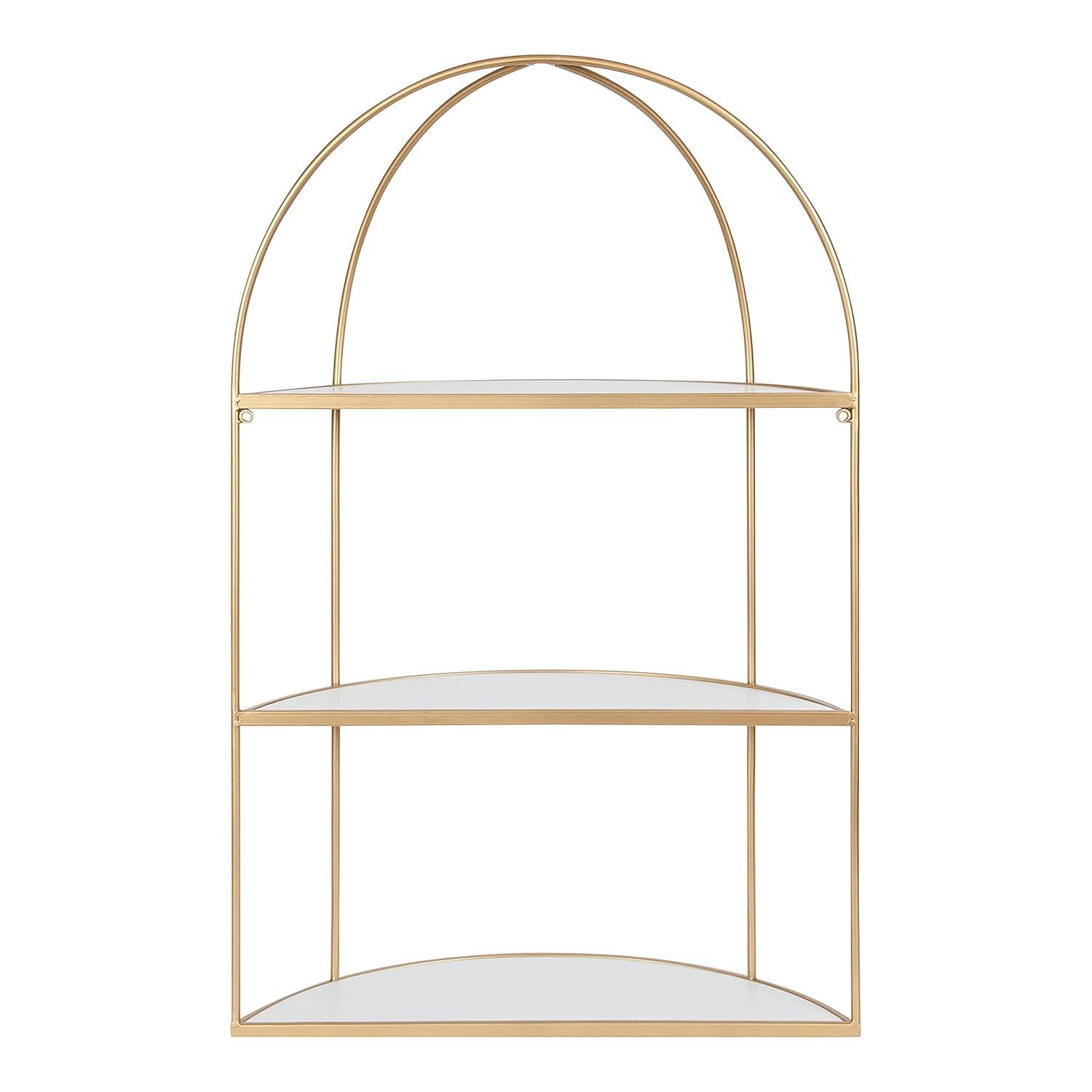 21" x 32" Freade Tiered Decorative Wall Shelf White/Gold - Kate & Laurel All Things Decor: Modern Metal Floating Shelf with Open Storage