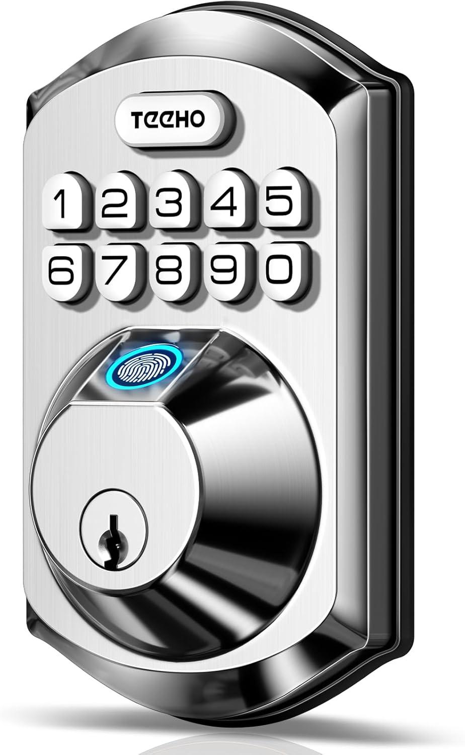 TEEHO Fingerprint Door Lock, Keyless Entry Smart Lock, Electronic Deadbolt Digital Doors Locks Fingerprint/Keypad Code/Key For Front Door Easy Installation-Satin Nicke