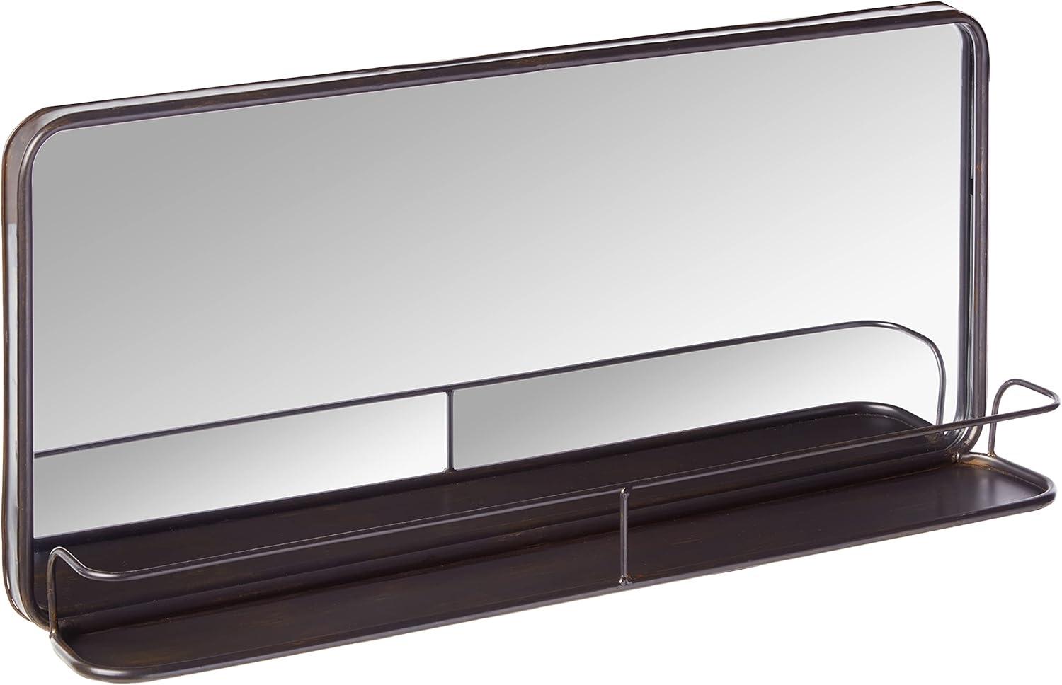 Creative Co-Op Wide Metal Framed Rectangle Wall Mirror with Shelf, Black