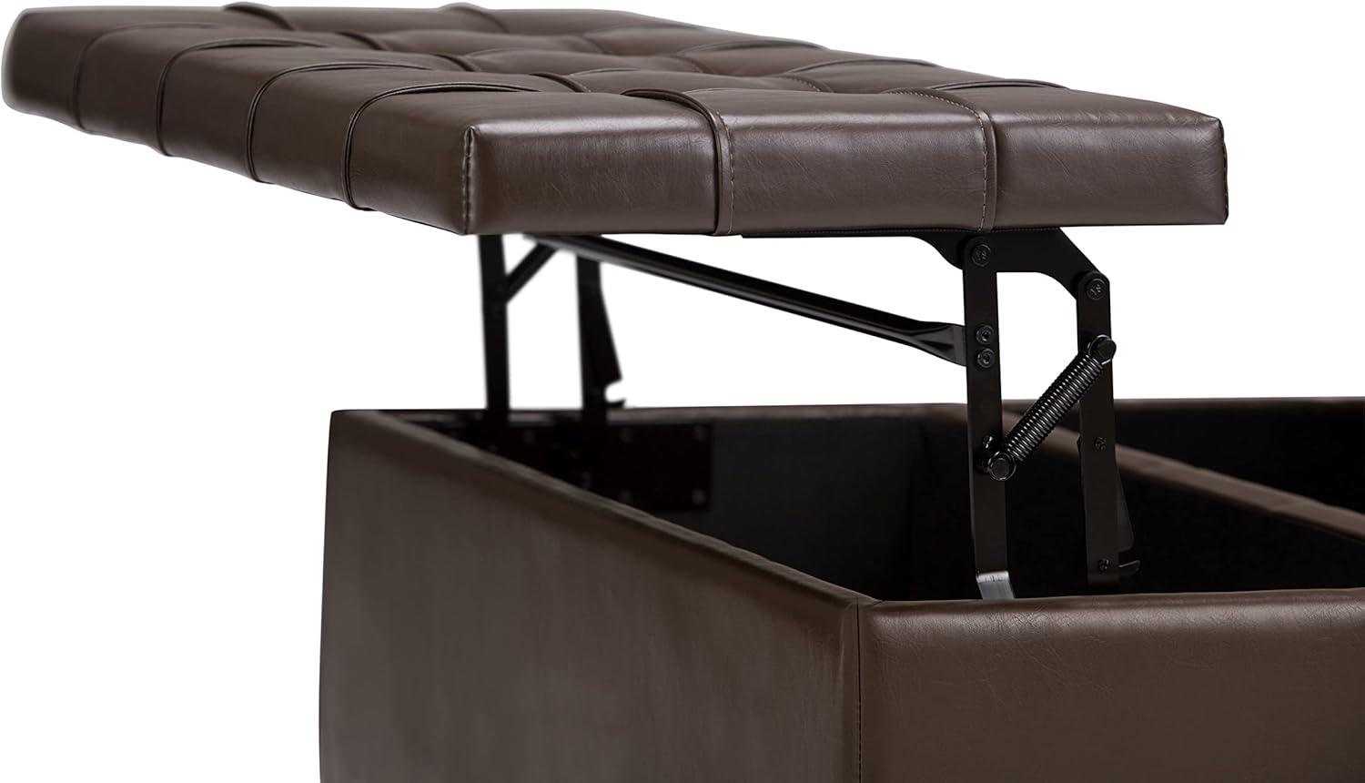 Chocolate Brown Tufted Faux Leather Cocktail Ottoman with Storage