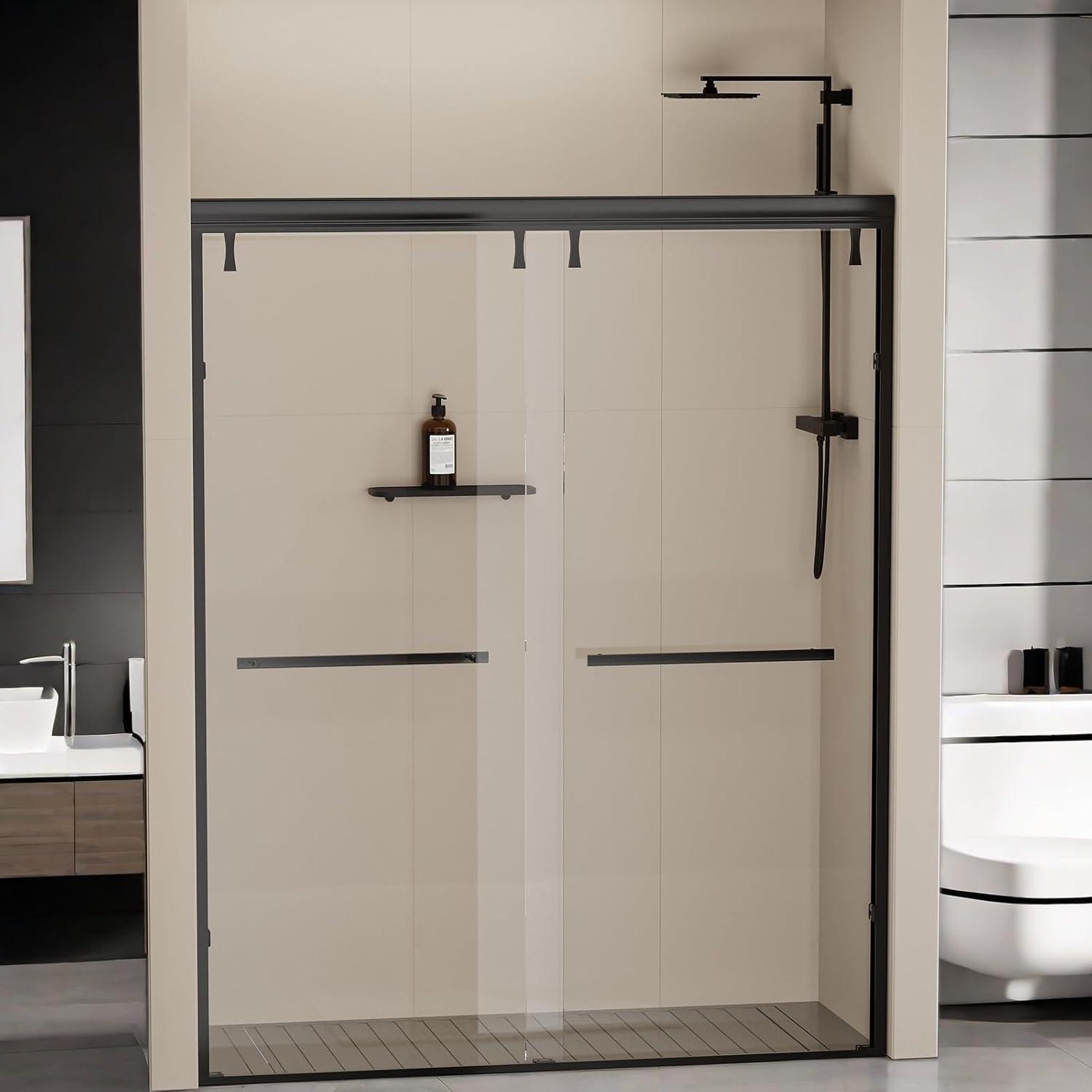 56-60 In. X 76 In Double Sliding Shower Door, 5/16 In Clear Tempered Glass Easy-Clean Coating Chrome