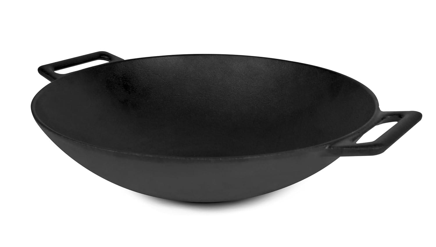 Cast Iron Wok, Jim Beam 12'' Grilling Wok, Pre Seasoned Cast Iron Wok with Handles, Wok Provides Superior Heat Retention and Even Cooking, Cast Iron Wok for Grill and Oven use