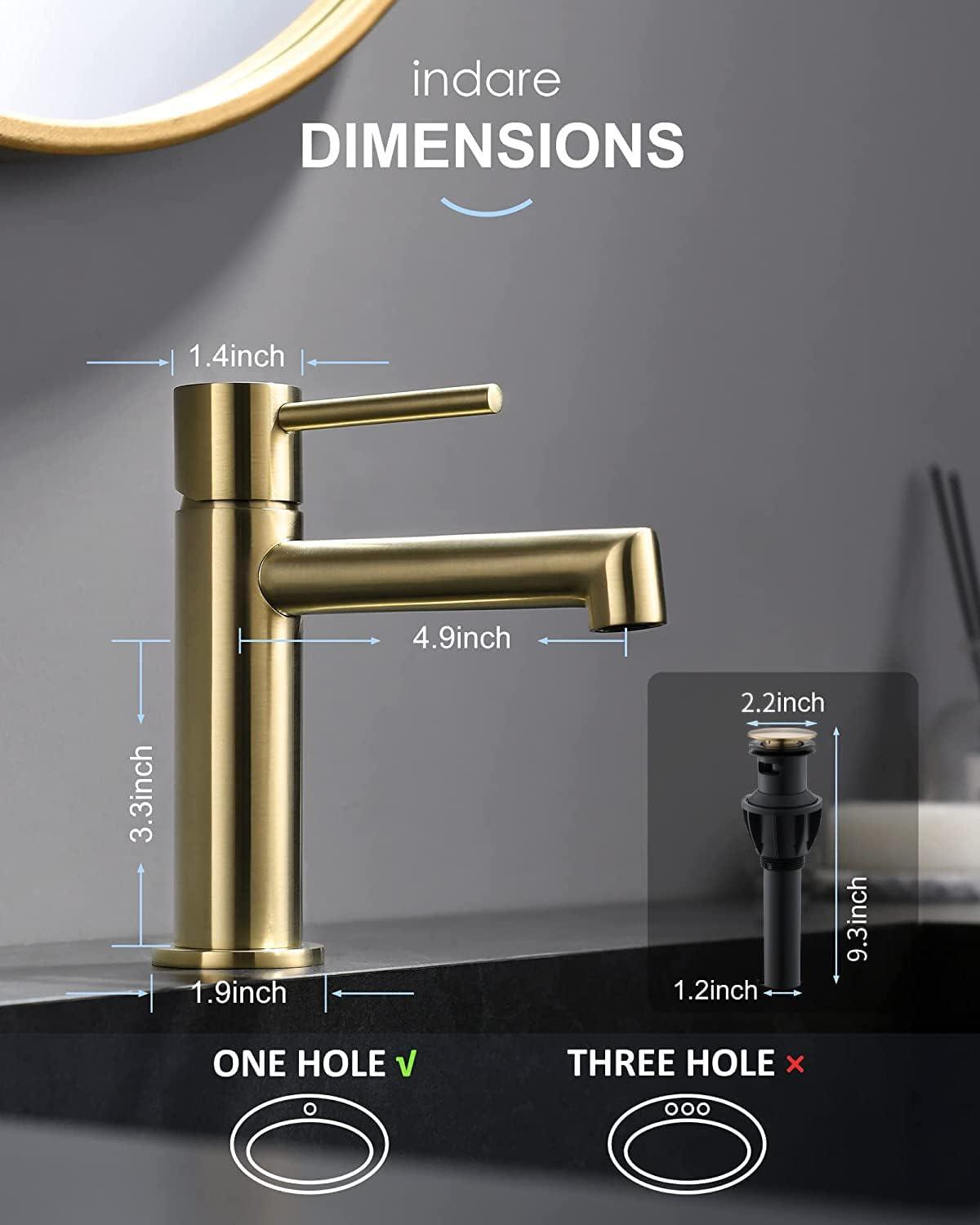 Brushed Gold Single Handle Brass Bathroom Faucet with Pop-up Drain