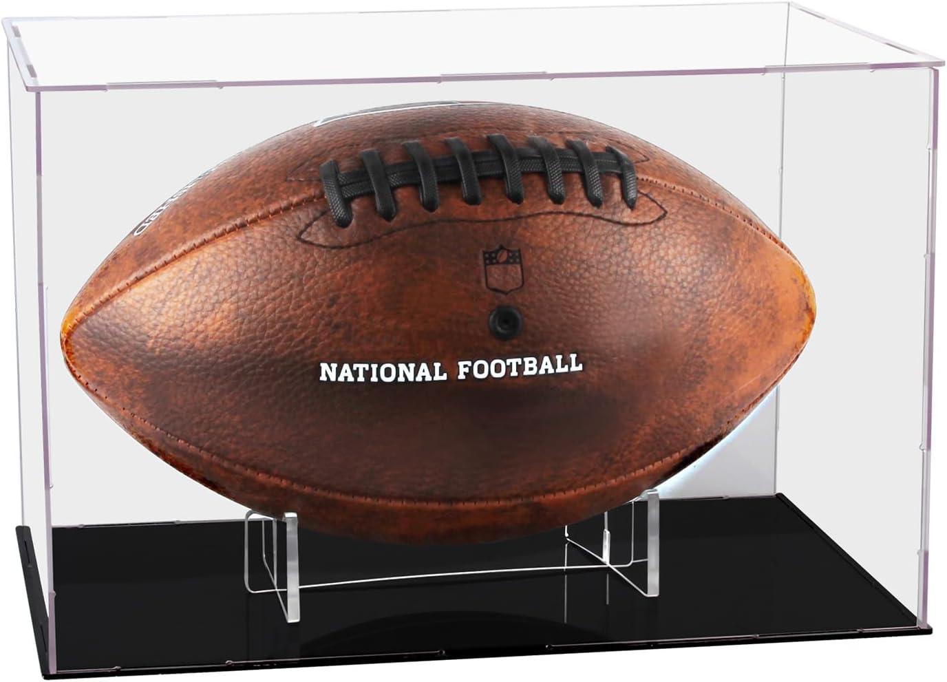 timcorr Acrylic Memorabilia Display Box Case with Brackets Hanger for Football, 11.8" x 7.9" x 7.2"