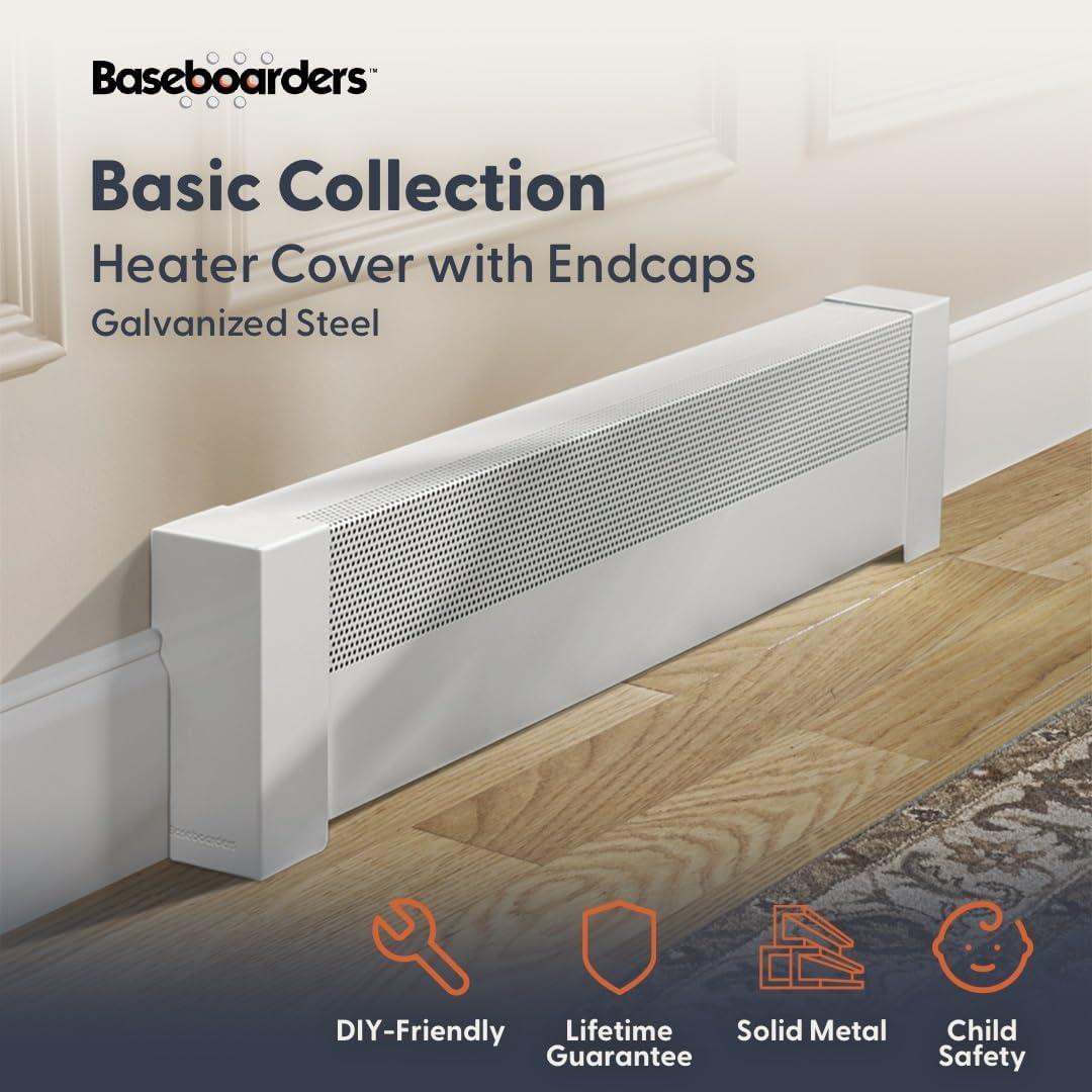 Baseboarders Baseboarders Basic Galvanized Steel Easy Slip-On Baseboard Heater Cover ONLY - White | ENDCAPS SOLD SEPARATELY